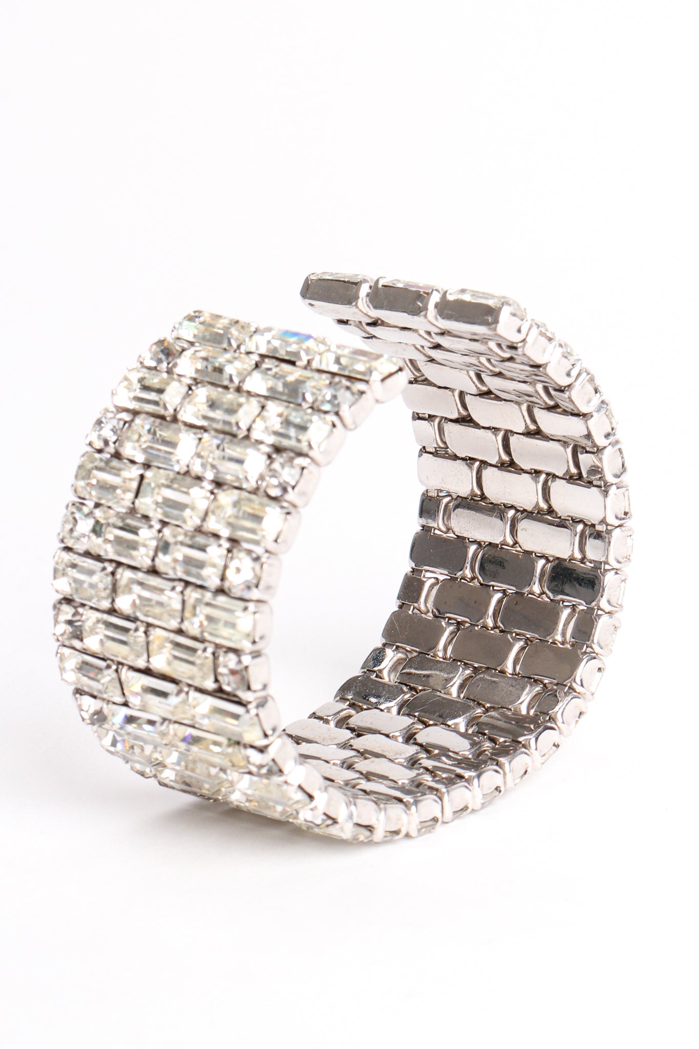 Vintage Tiled Baguette Rhinestone Cuff Bracelet backside at Recess Los Angeles