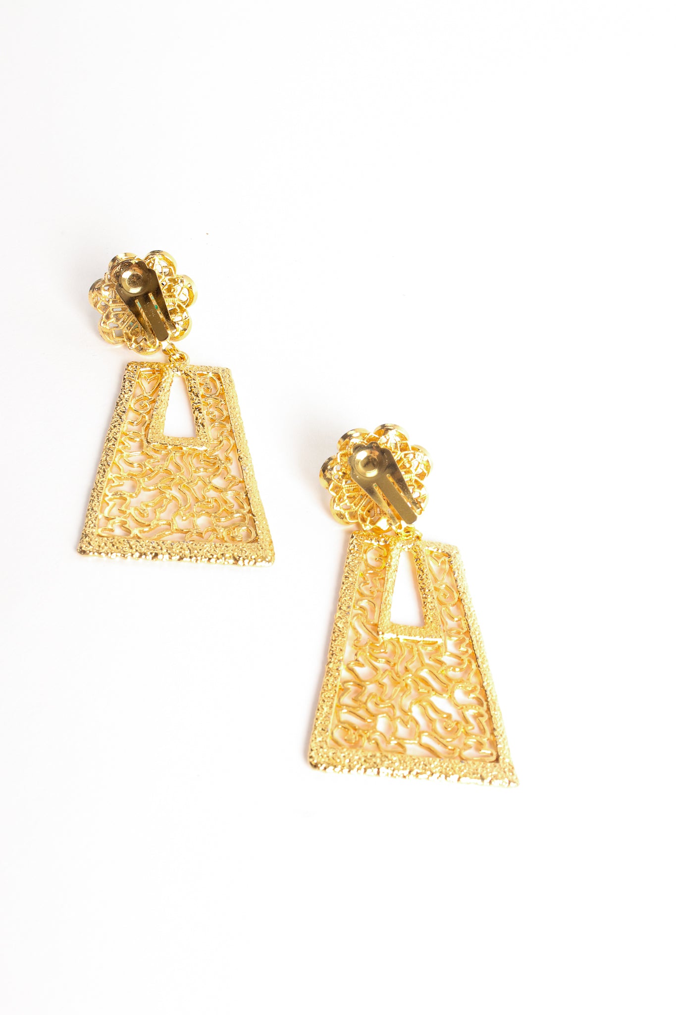 Vintage William deLillo Cutout Filigree Drop Earrings backside at Recess Los Angeles