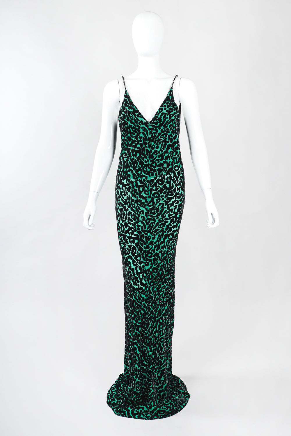 Recess Designer Consignment Vintage Backless Cheetah Silk Velvet Burnout Gown Train Los Angeles Resale