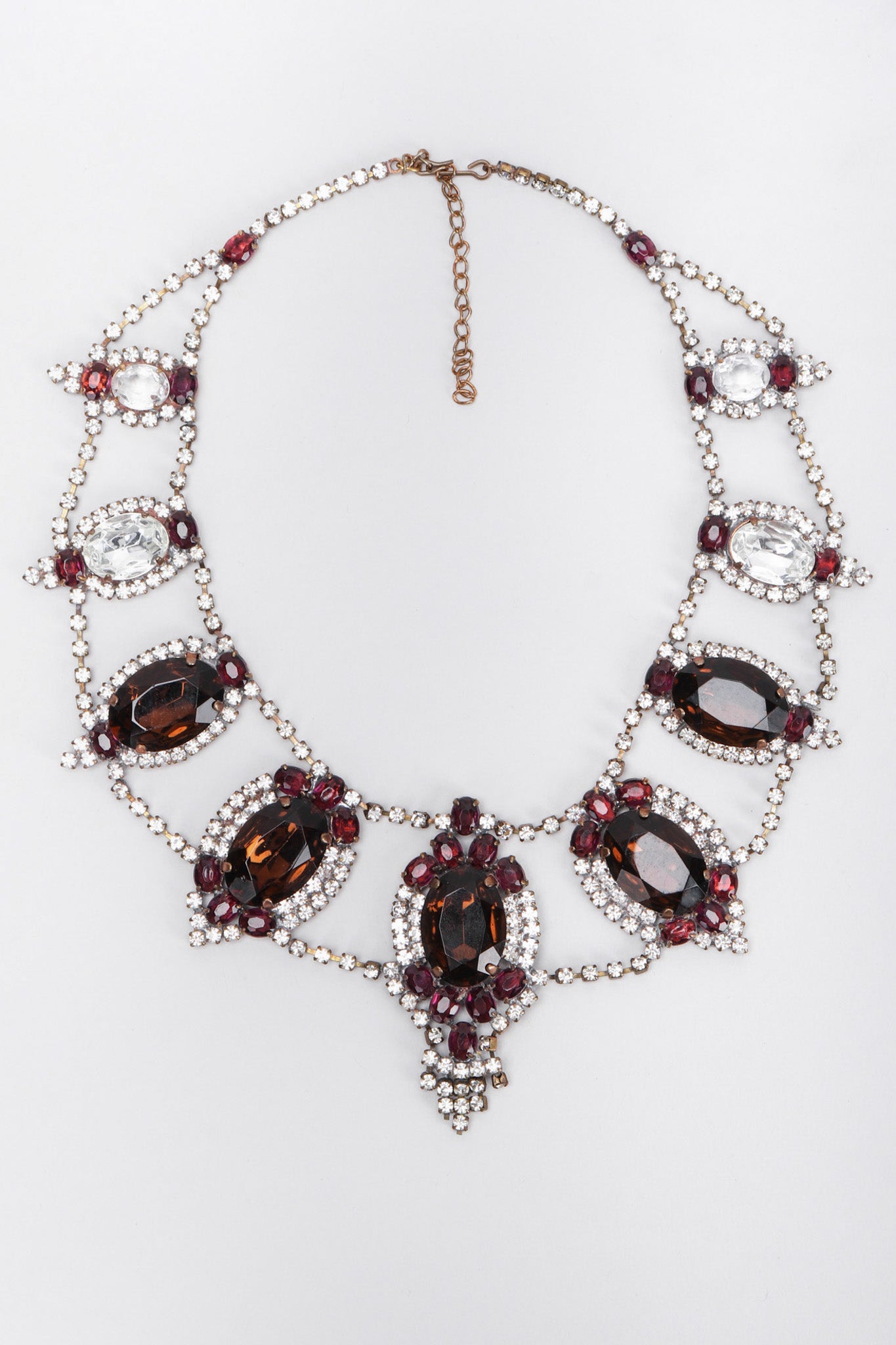 Recess Los Angeles Vintage No Label Czech Purple Amber Glass Necklace Rhinestone