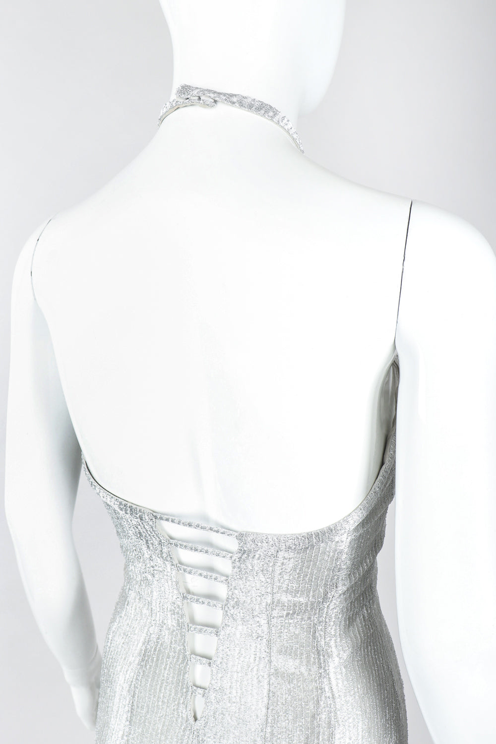 Recess Designer Consignment Vintage Richard Tyler 1990s Metal Mesh Lamé Halter Gown Los Angeles Resale