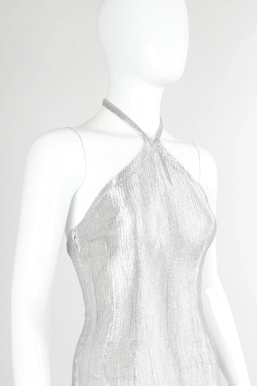 Recess Designer Consignment Vintage Richard Tyler 1990s Metal Mesh Lamé Halter Gown Los Angeles Resale