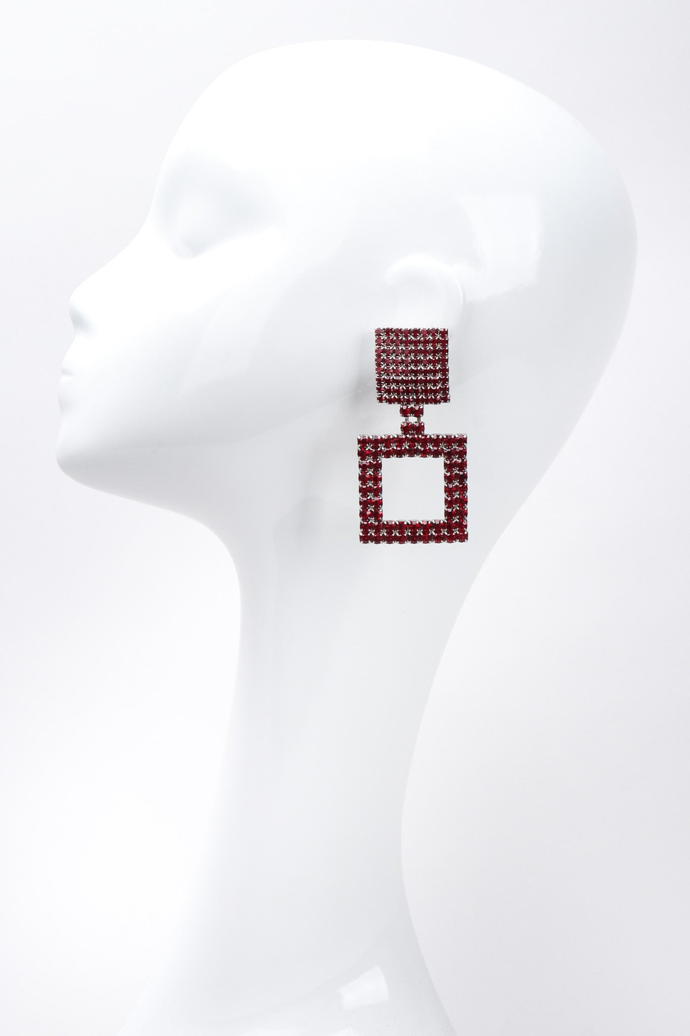 Recess Los Angeles Vintage No Label Red Rhinestone Square Earrings