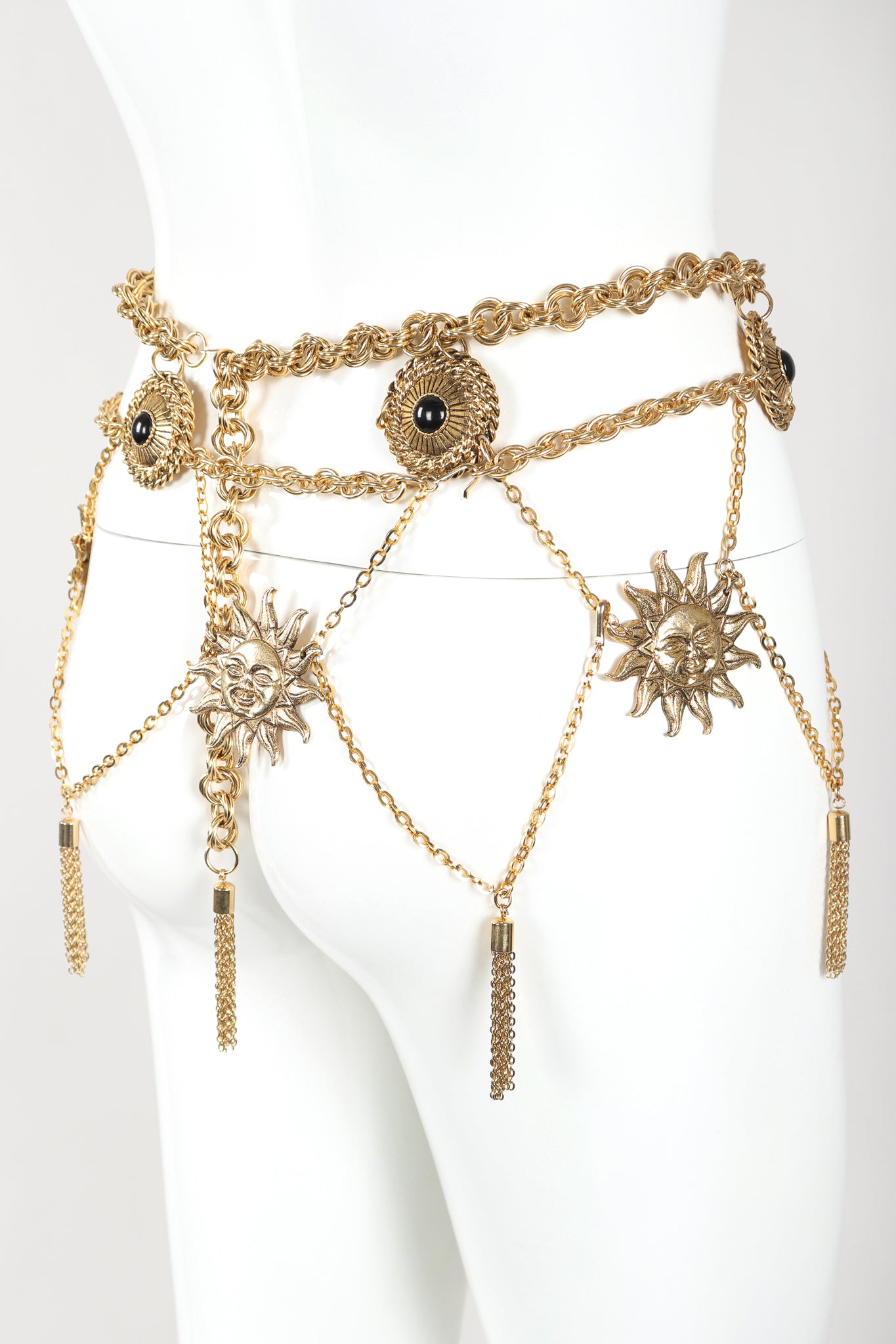 Recess Designer Consignment Vintage Celestial Tiered Waist Chain Belt Skirt Los Angeles resale