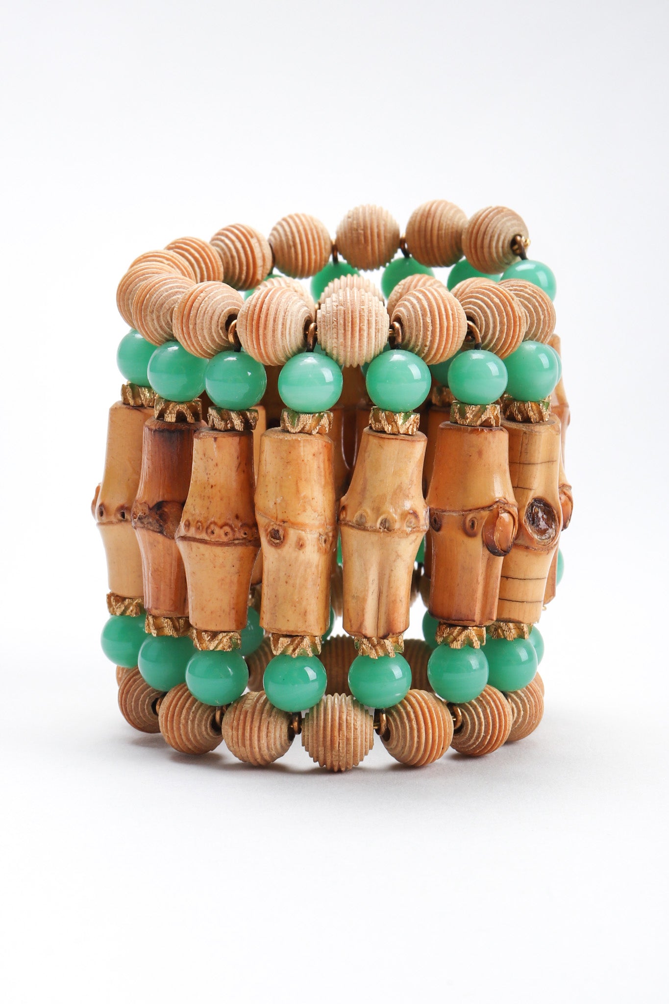 Recess Los Angeles Vintage William de Lillo Bamboo Jadeite Wire Wrap Cuff Bracelet