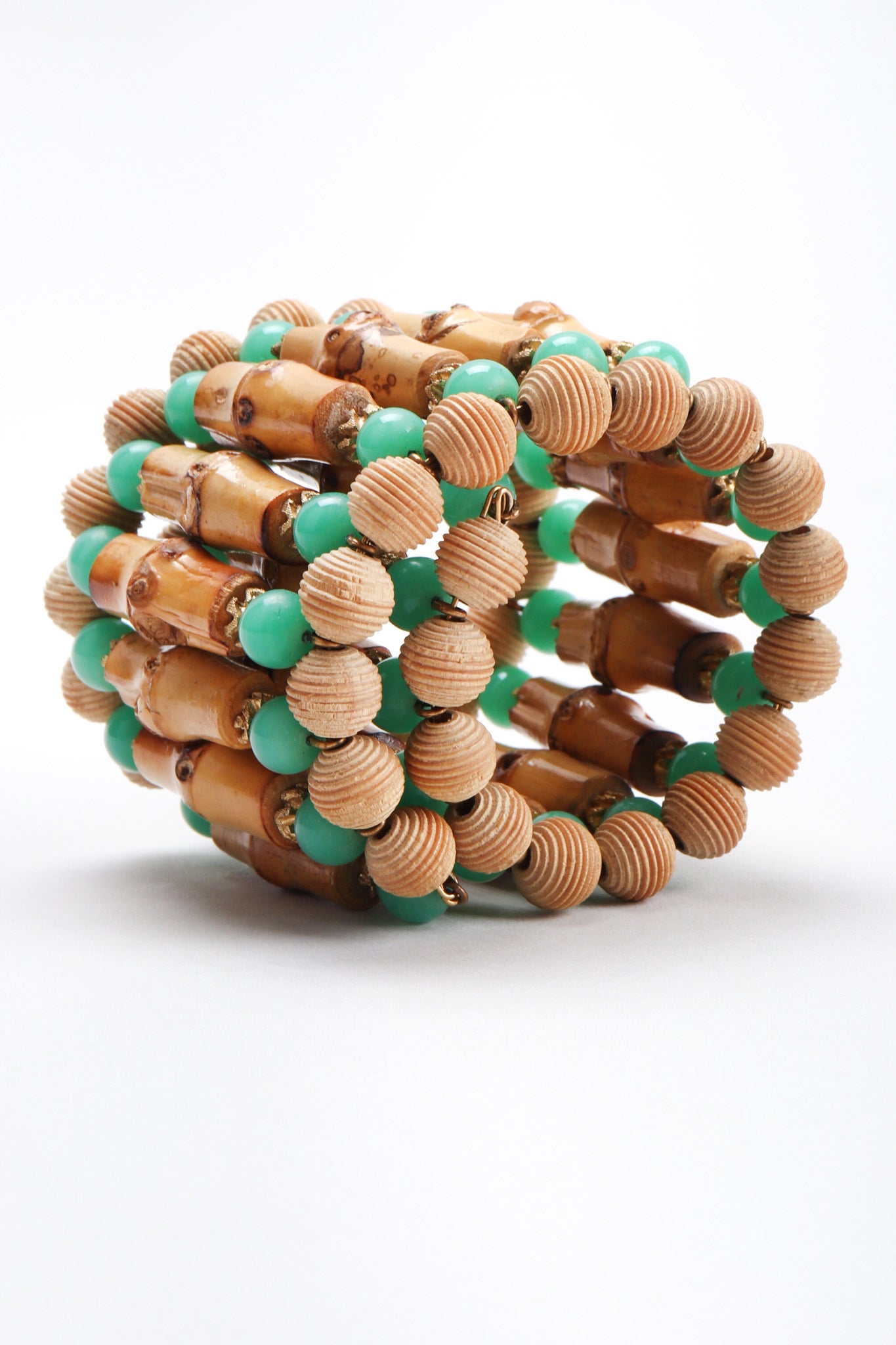 Recess Los Angeles Vintage William de Lillo Bamboo Jadeite Wire Wrap Cuff Bracelet