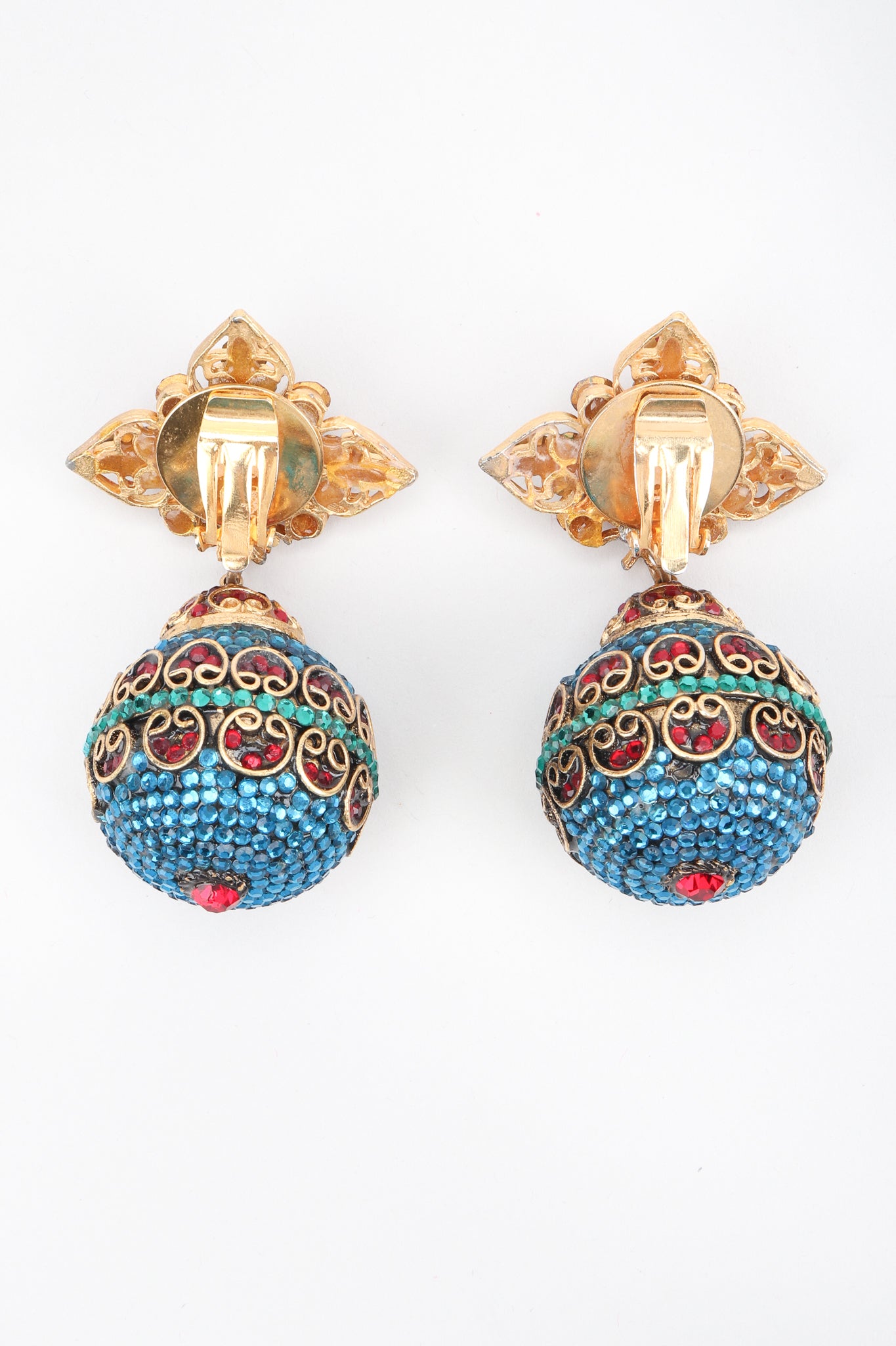 Recess Los Angeles Vintage Arabesque Swarovski Crystal Ball Drop Costume Clip On Earrings