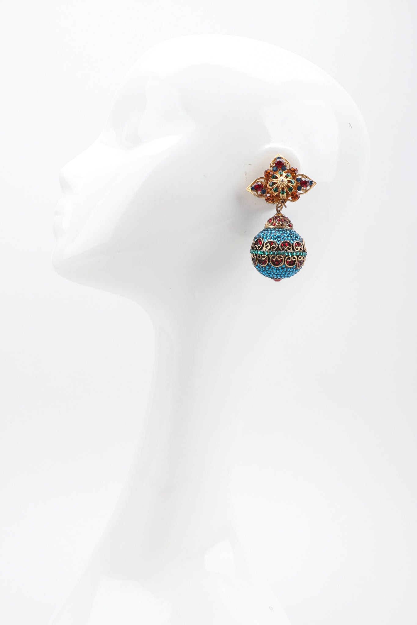 Recess Los Angeles Vintage Arabesque Swarovski Crystal Ball Drop Costume Clip On Earrings