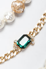 Recess Los Angeles Vintage Mixed Media Multi-Strand Tiered Emerald Pearl Chain Necklace