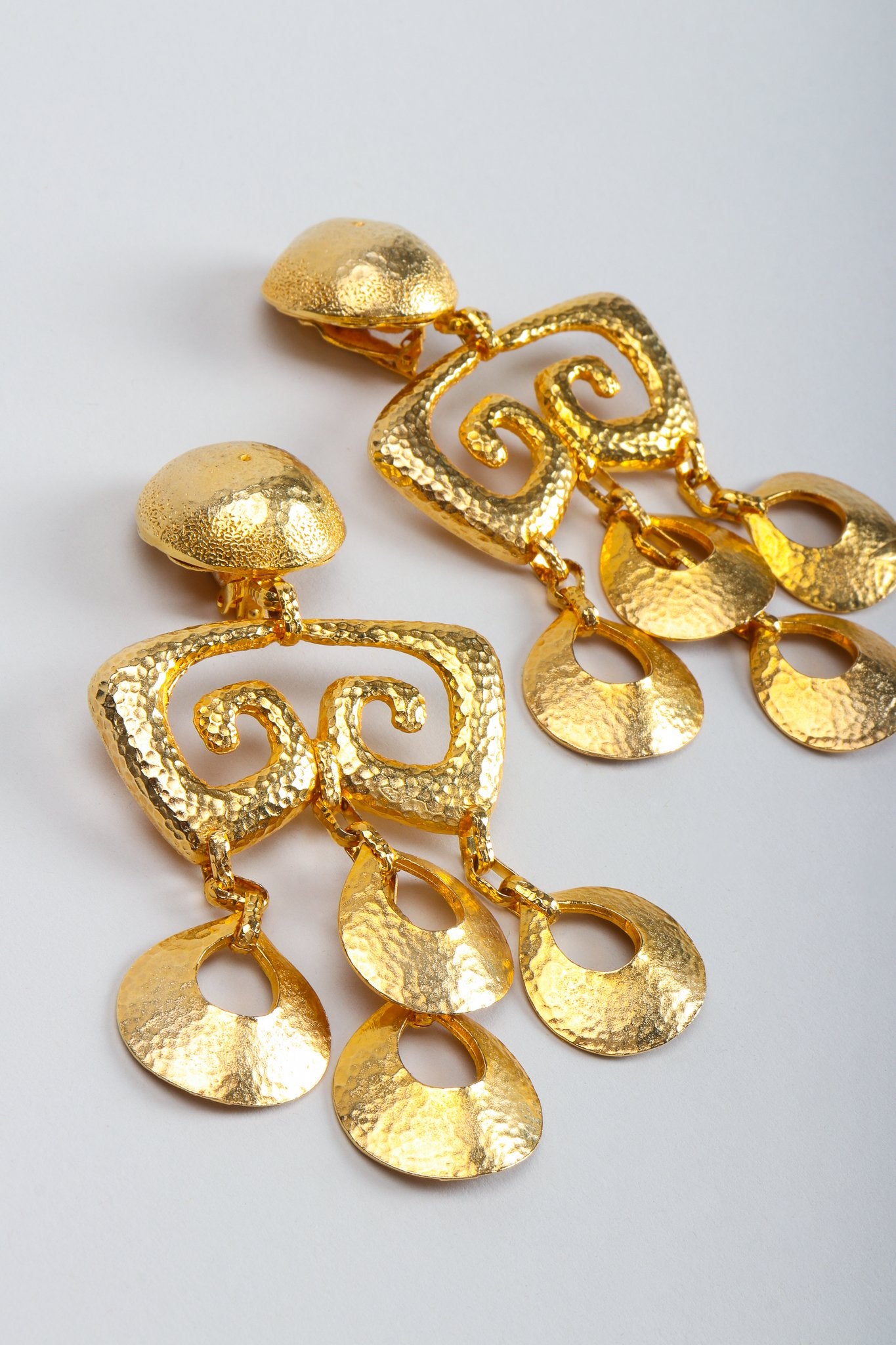 Vintage Brutalist Hammered Gold Chandelier Earrings at Recess Los Angeles