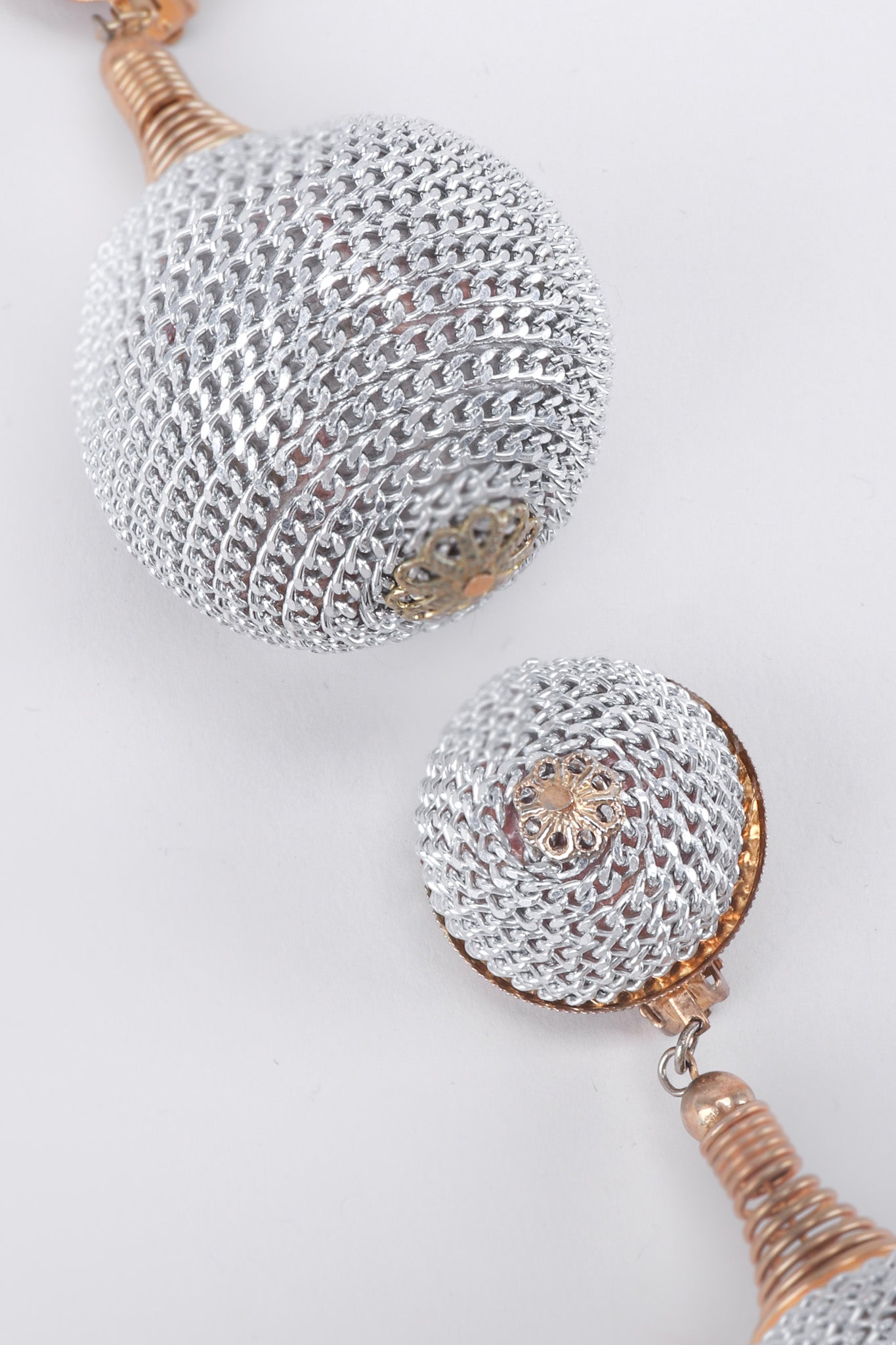 Vintage Silver Chain Wrapped Ball Drop Earrings