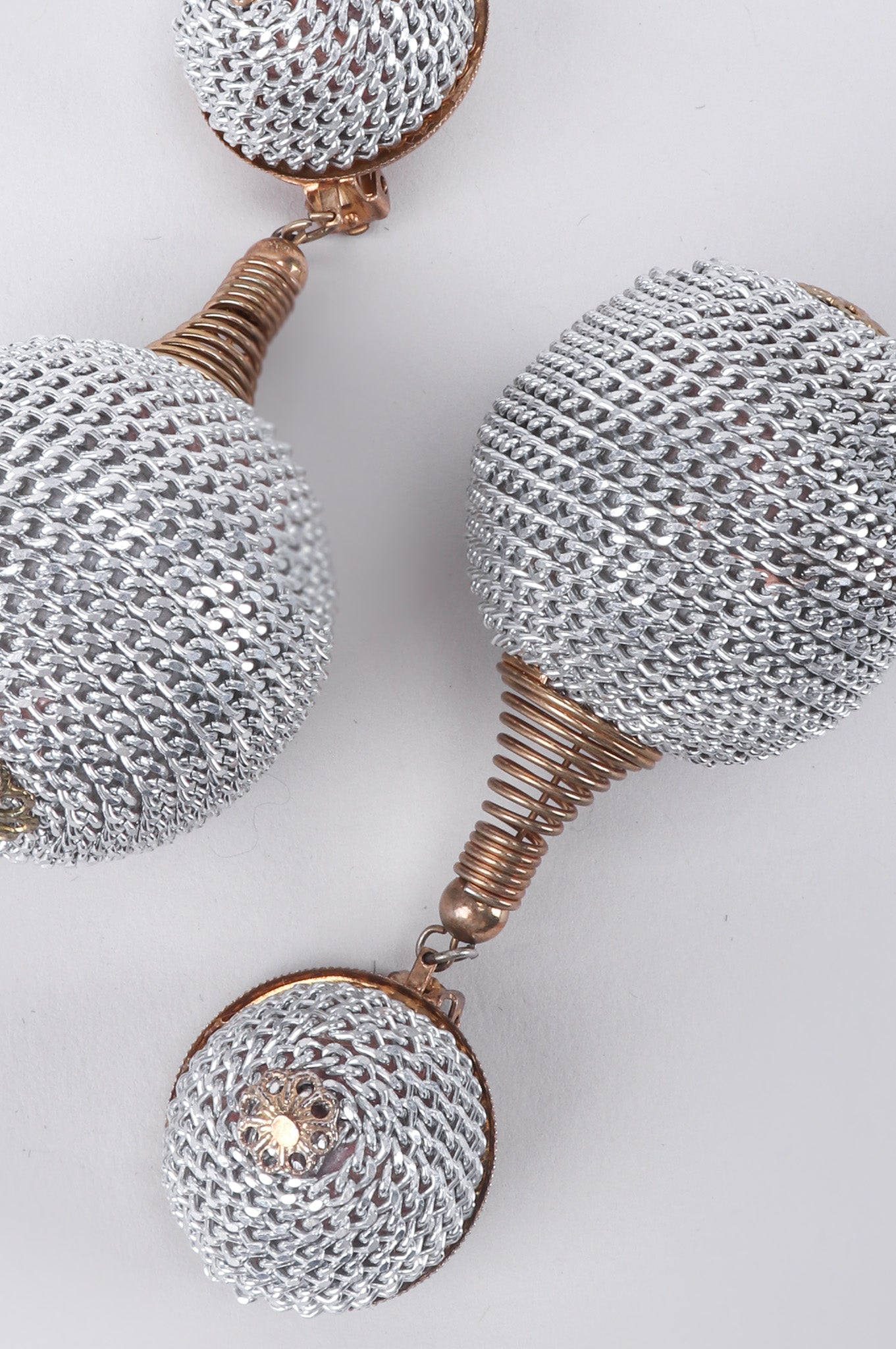 Vintage Silver Chain Wrapped Ball Drop Earrings