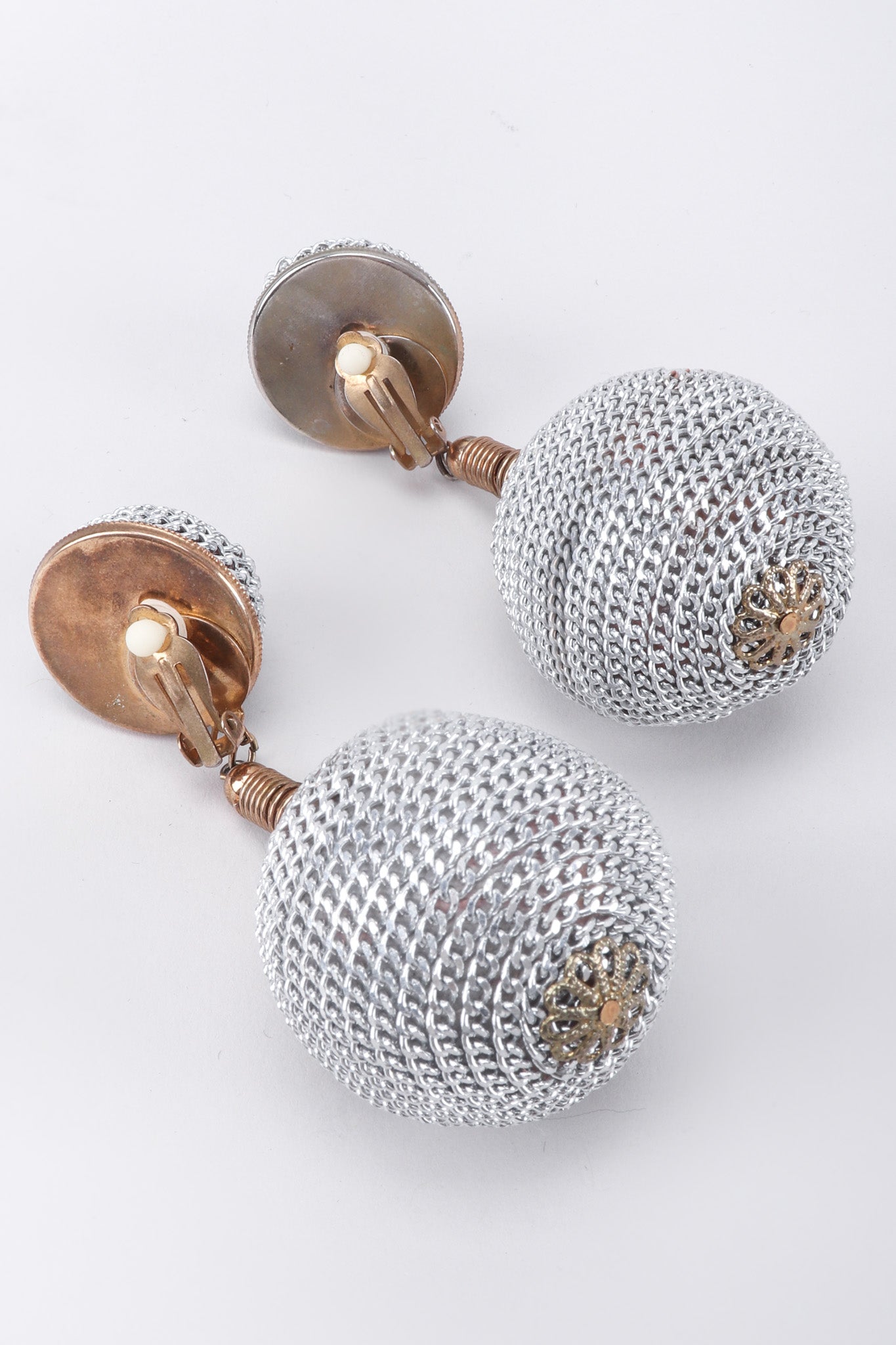 Vintage Silver Chain Wrapped Ball Drop Earrings