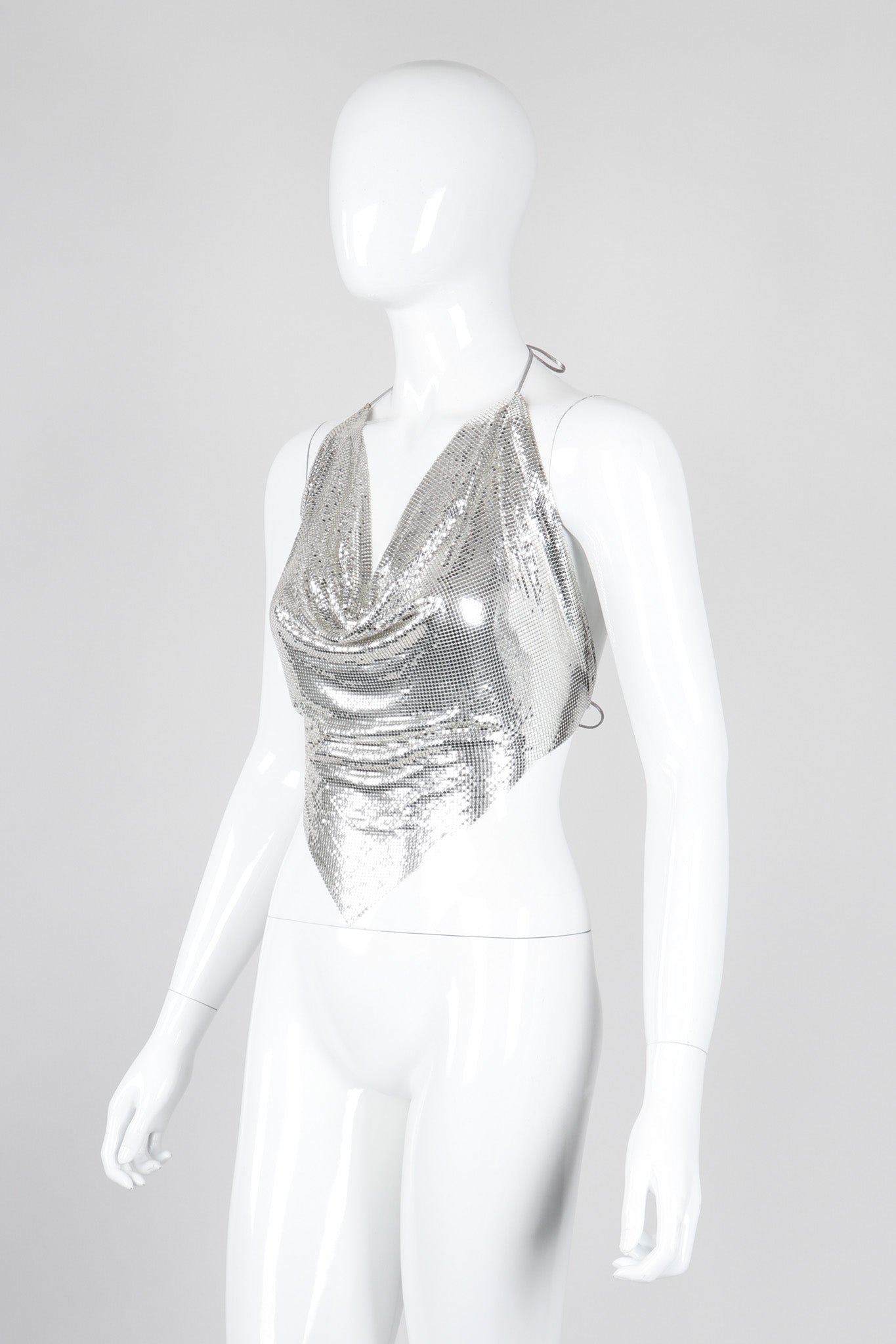 Recess Los Angeles Vintage Unsigned Liquid Mercury Silver Chrome Mesh Halter Top Whiting Davis