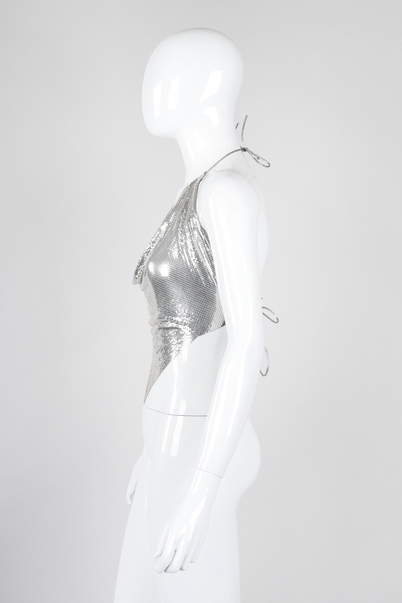 Recess Los Angeles Vintage Unsigned Liquid Mercury Silver Chrome Mesh Halter Top Whiting Davis