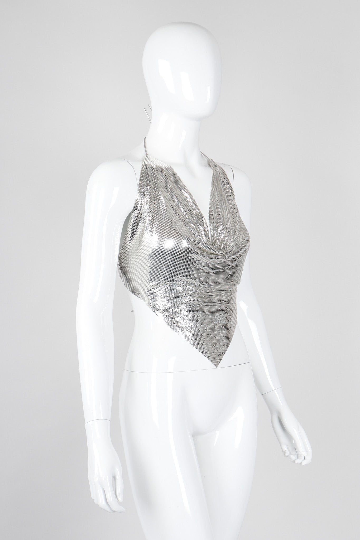 Recess Los Angeles Vintage Unsigned Liquid Mercury Silver Chrome Mesh Halter Top Whiting Davis