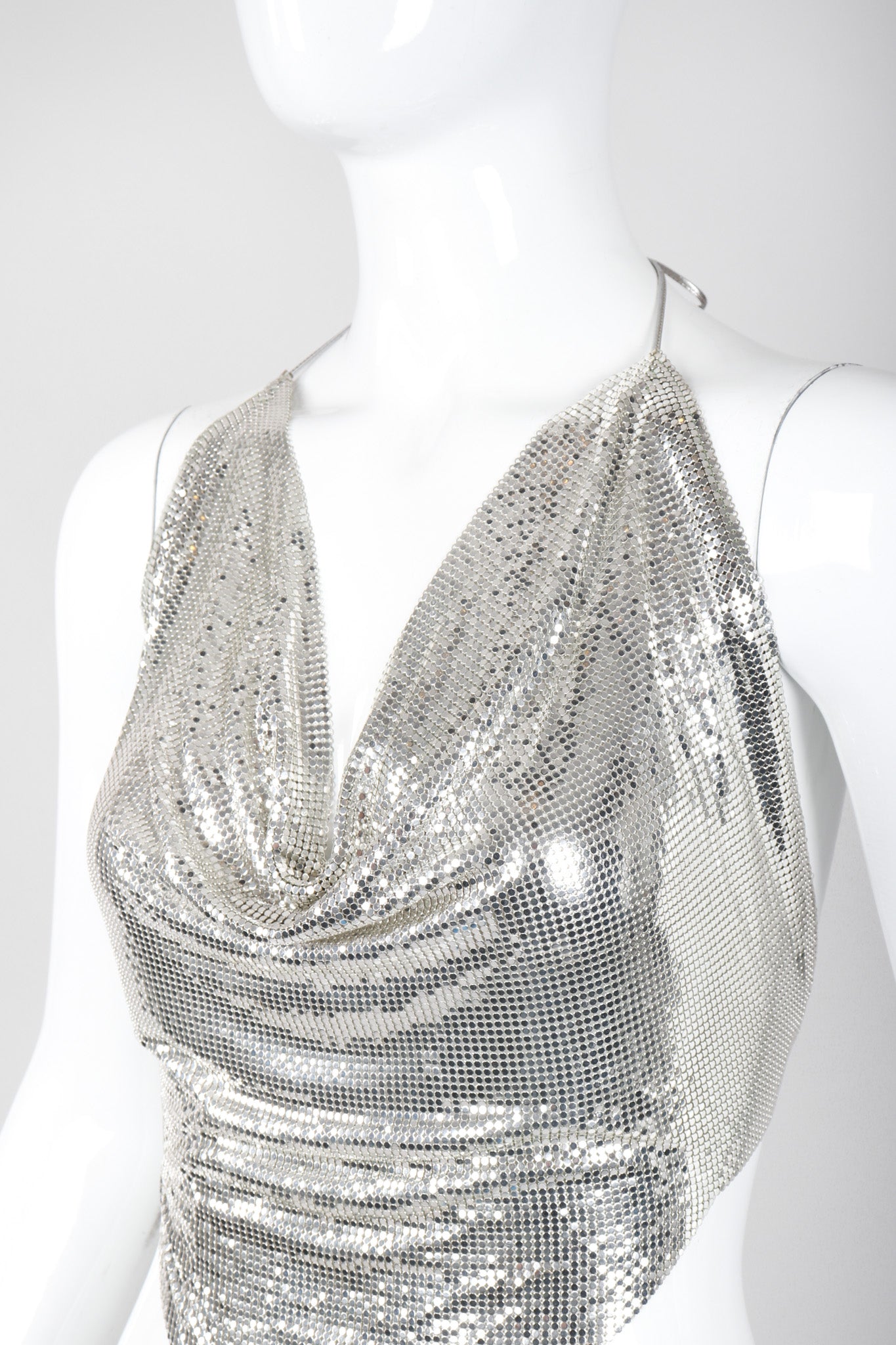 Recess Los Angeles Vintage Unsigned Liquid Mercury Silver Chrome Mesh Halter Top Whiting Davis