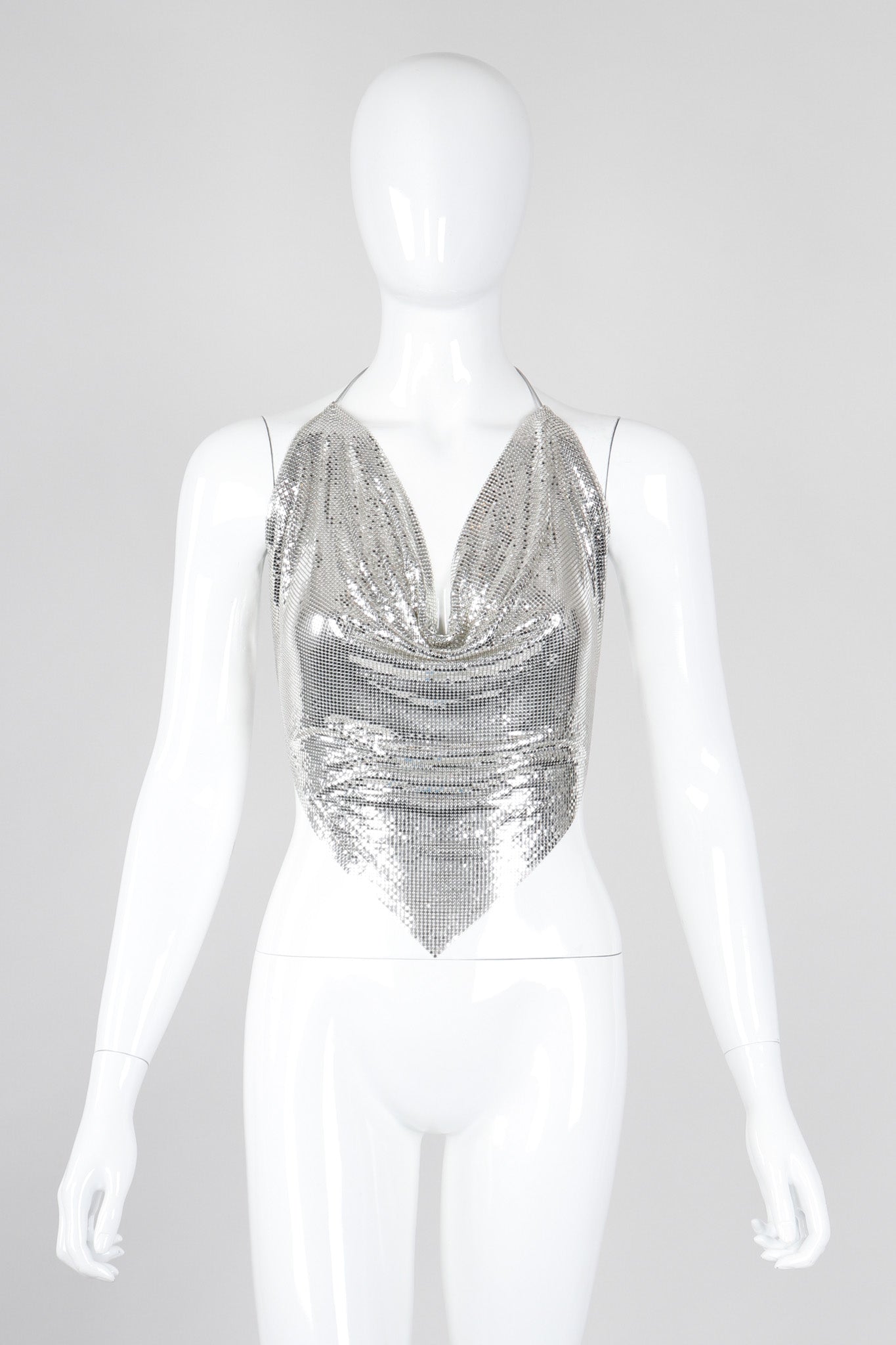 Recess Los Angeles Vintage Unsigned Liquid Mercury Silver Chrome Mesh Halter Top Whiting Davis