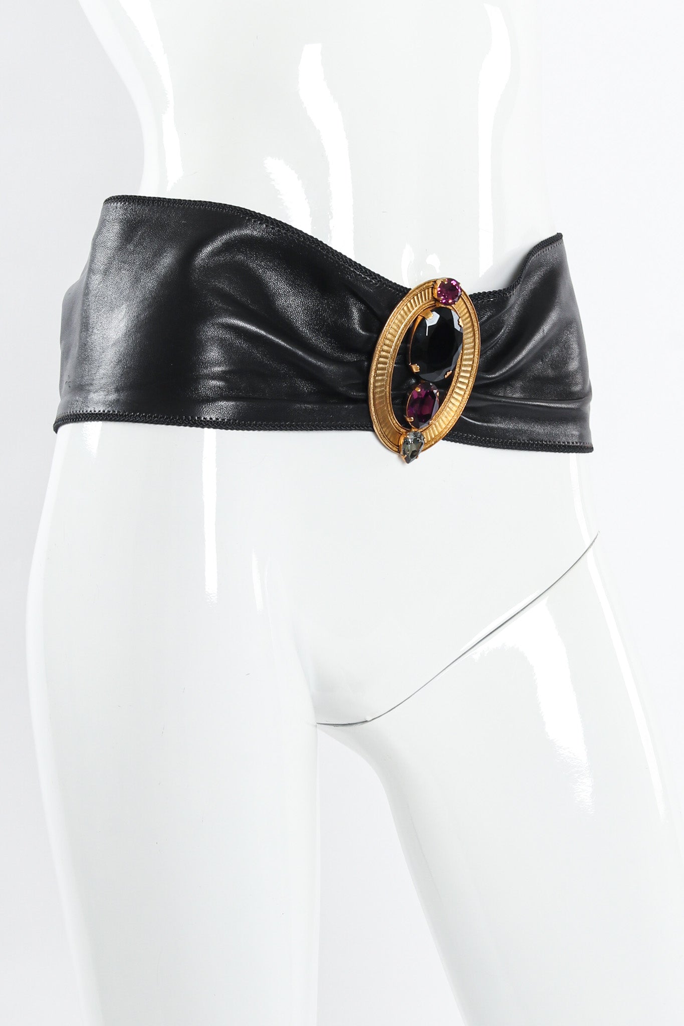 Vintage Oval Mixed Rhinestone Leather Sash Belt mannequin angle  @ Recess LA