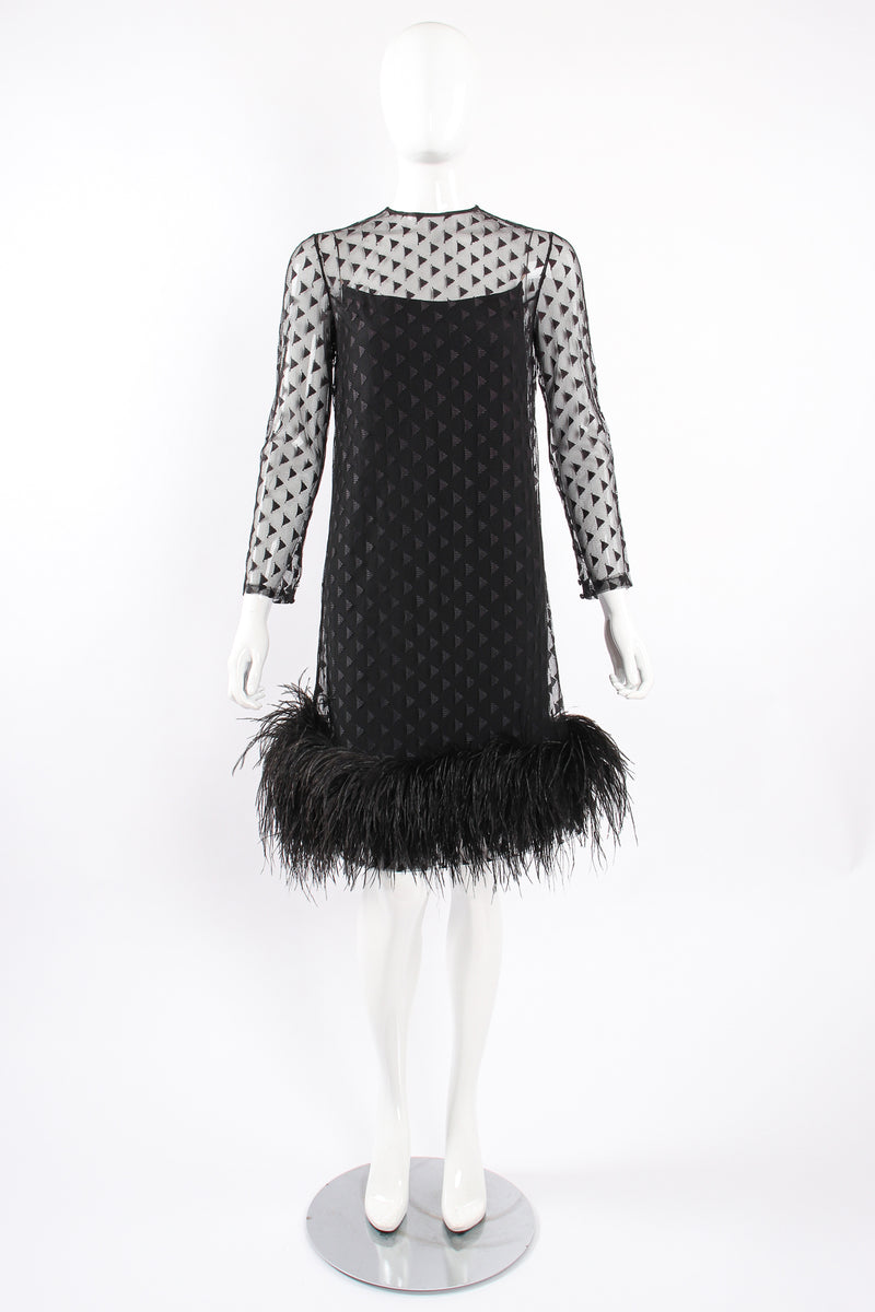 Vintage Ostrich Feather Mesh Dress on Mannequin front at Recess Los Angeles