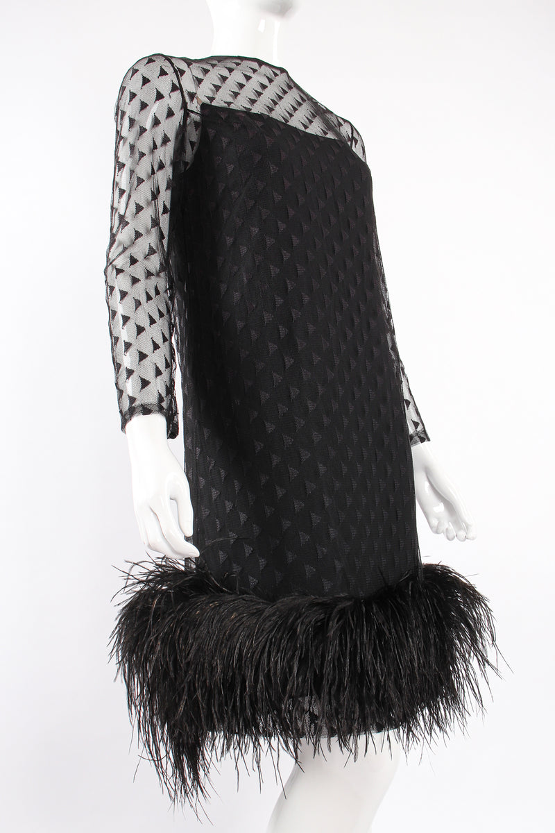 Vintage Ostrich Feather Mesh Dress on Mannequin angle at Recess Los Angeles