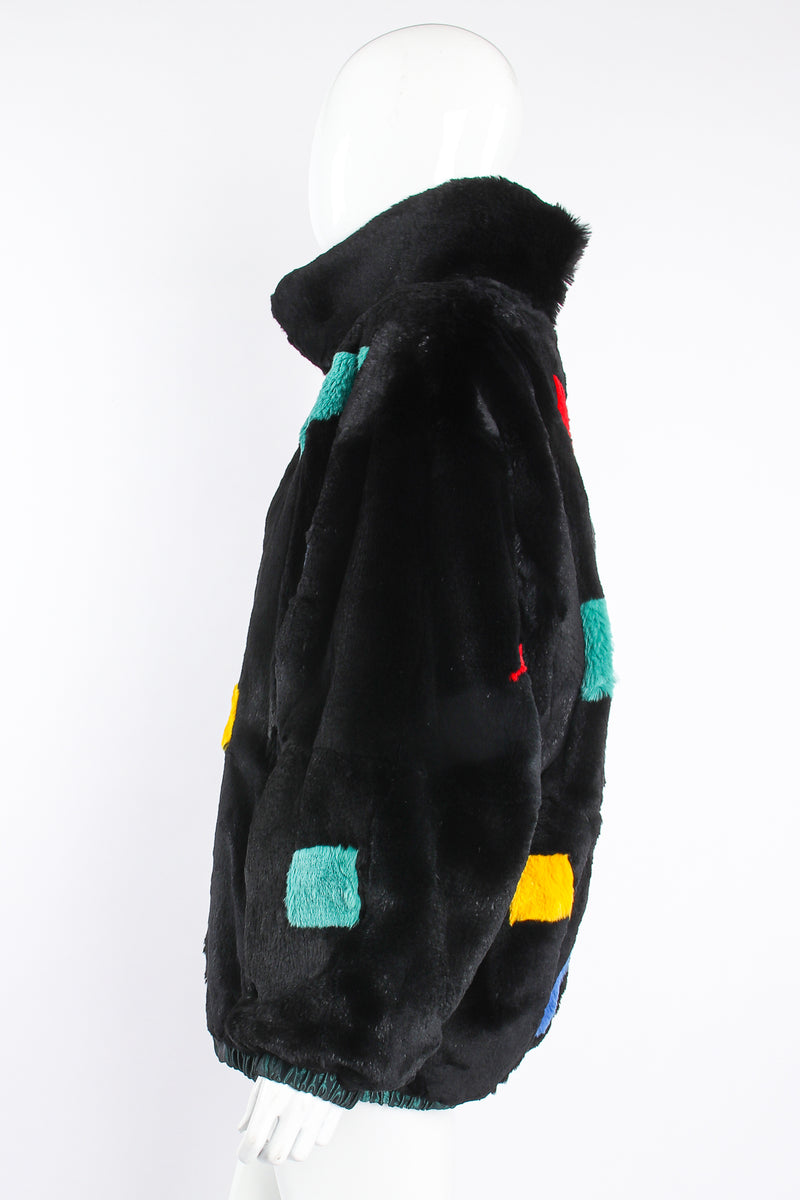 Vintage Geometric Fur Reversible Bomber on Mannequin side at Recess Los Angeles