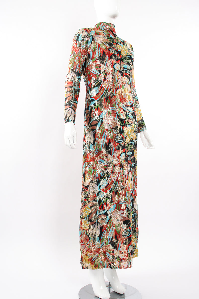 Vintage Floral Brocade Shift Gown on Mannequin angle at Recess Los Angeles