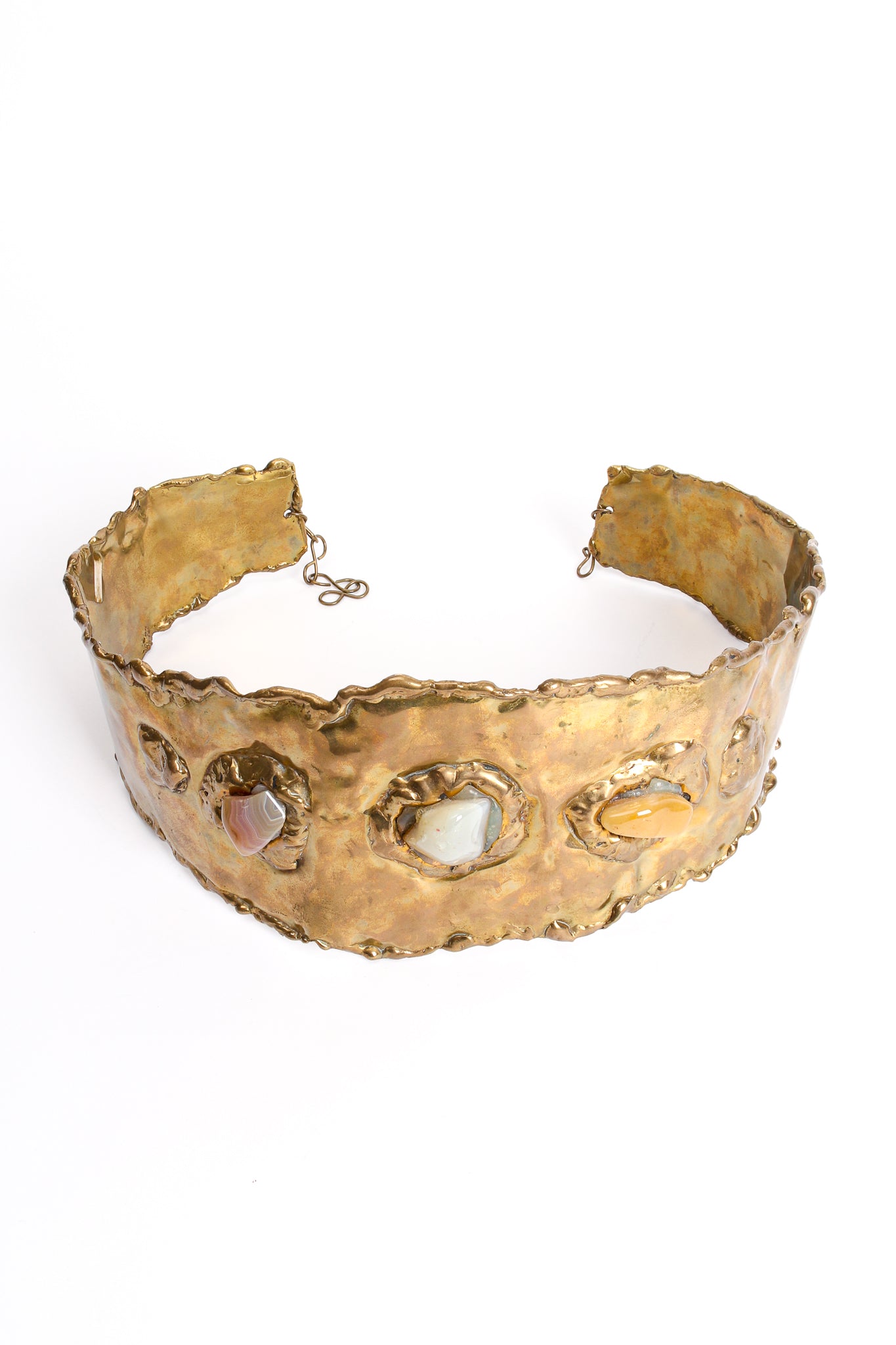 Vintage Hammered Brass Brutalist Stone Belt at Recess Los Angeles