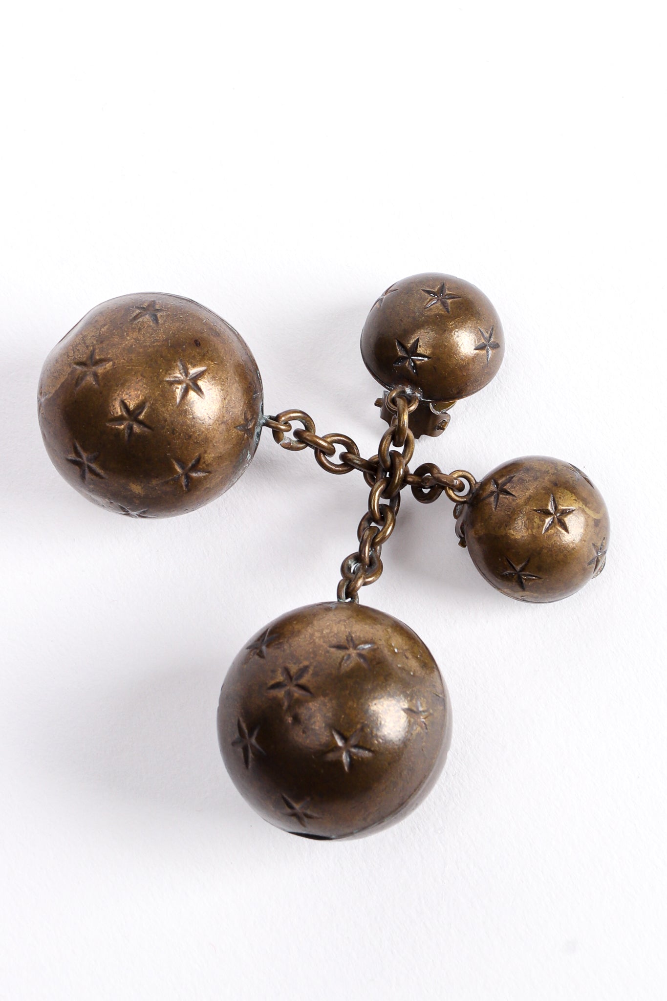 Vintage Antiqued Brass Starry Ball Drop Earrings at Recess Los Angeles