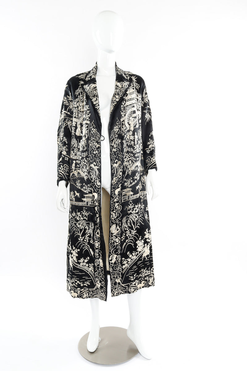 Vintage Embroidered Floral Robe Duster mannequin front unbuttoned @ Recess LA