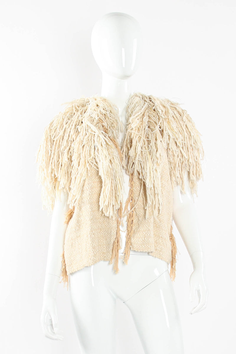 Vintage Yarn Fringe Yoke Blanket Vest on mannequin front at Recess Los Angeles