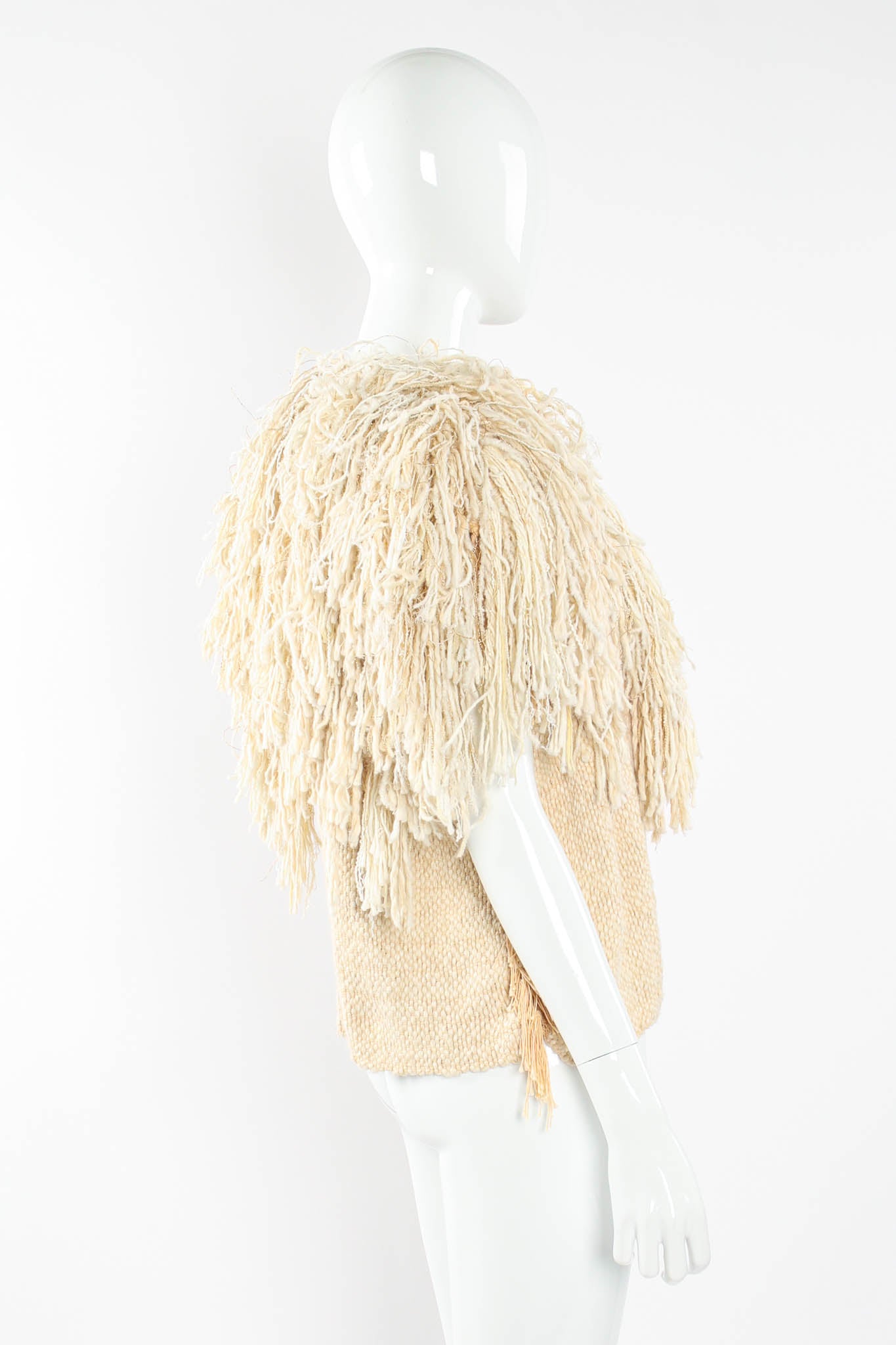 Vintage Yarn Fringe Yoke Blanket Vest on mannequin side at Recess Los Angeles