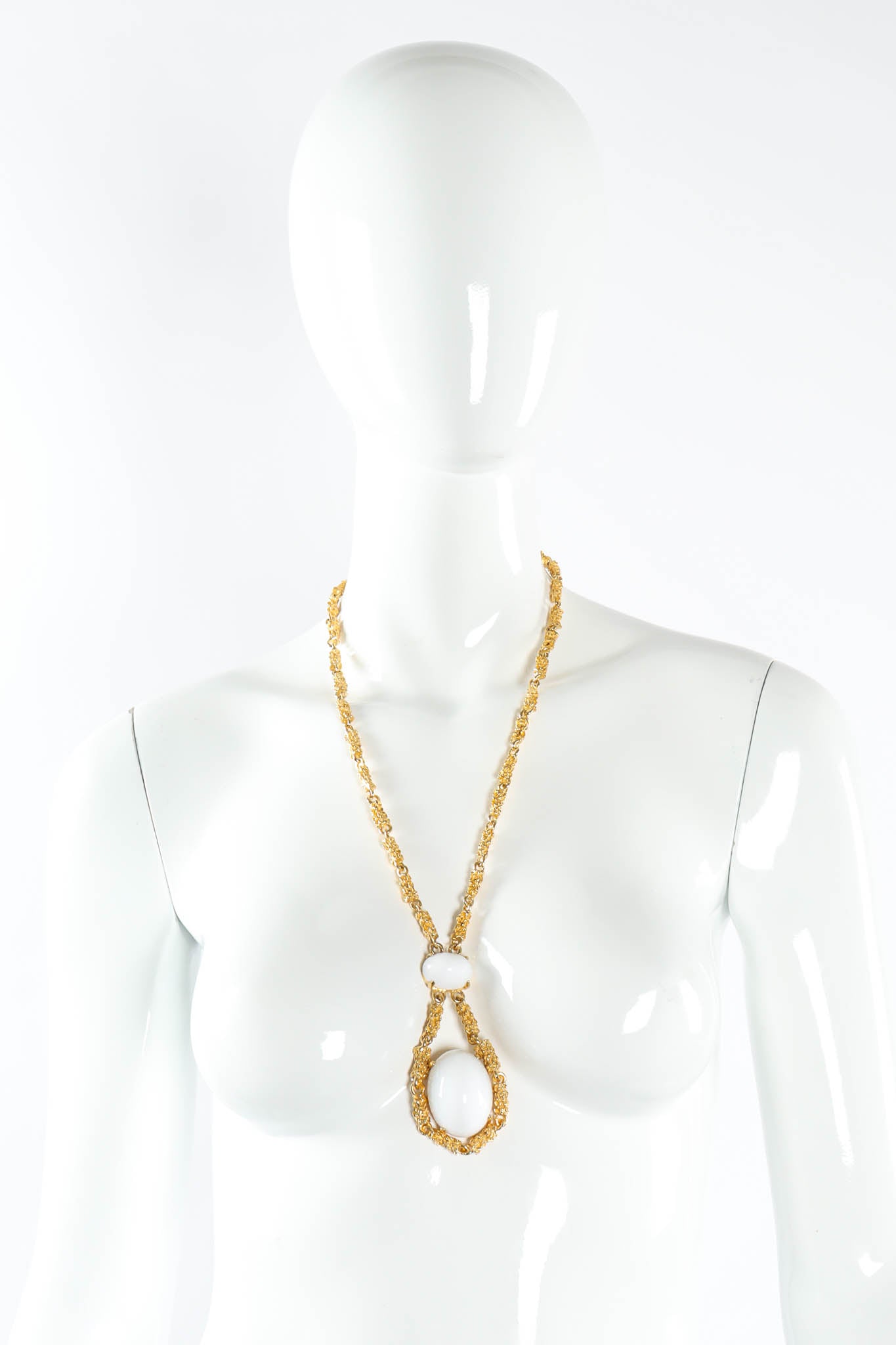 Vintage Brutalist Double Egg Pendant Necklace on mannequin @ Recess Los Angeles