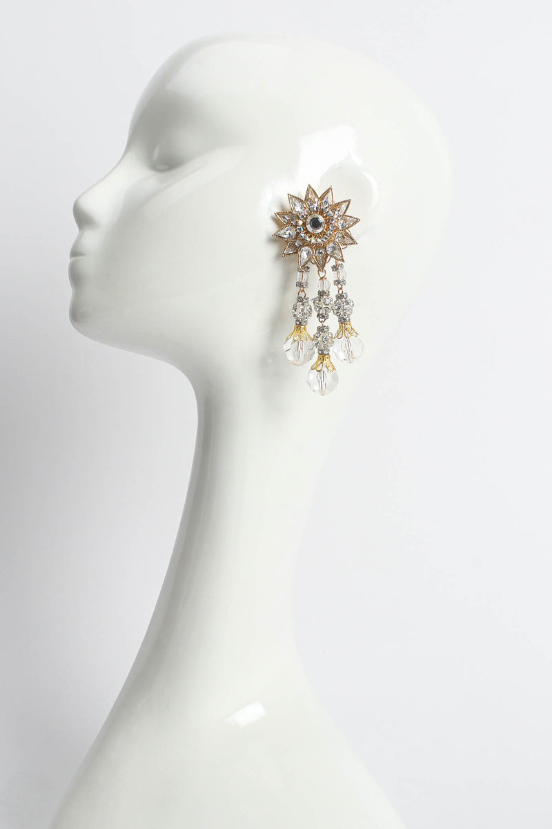 Vintage Sunflower Burst Crystal Drop Earrings on mannequin at Recess Los Angeles