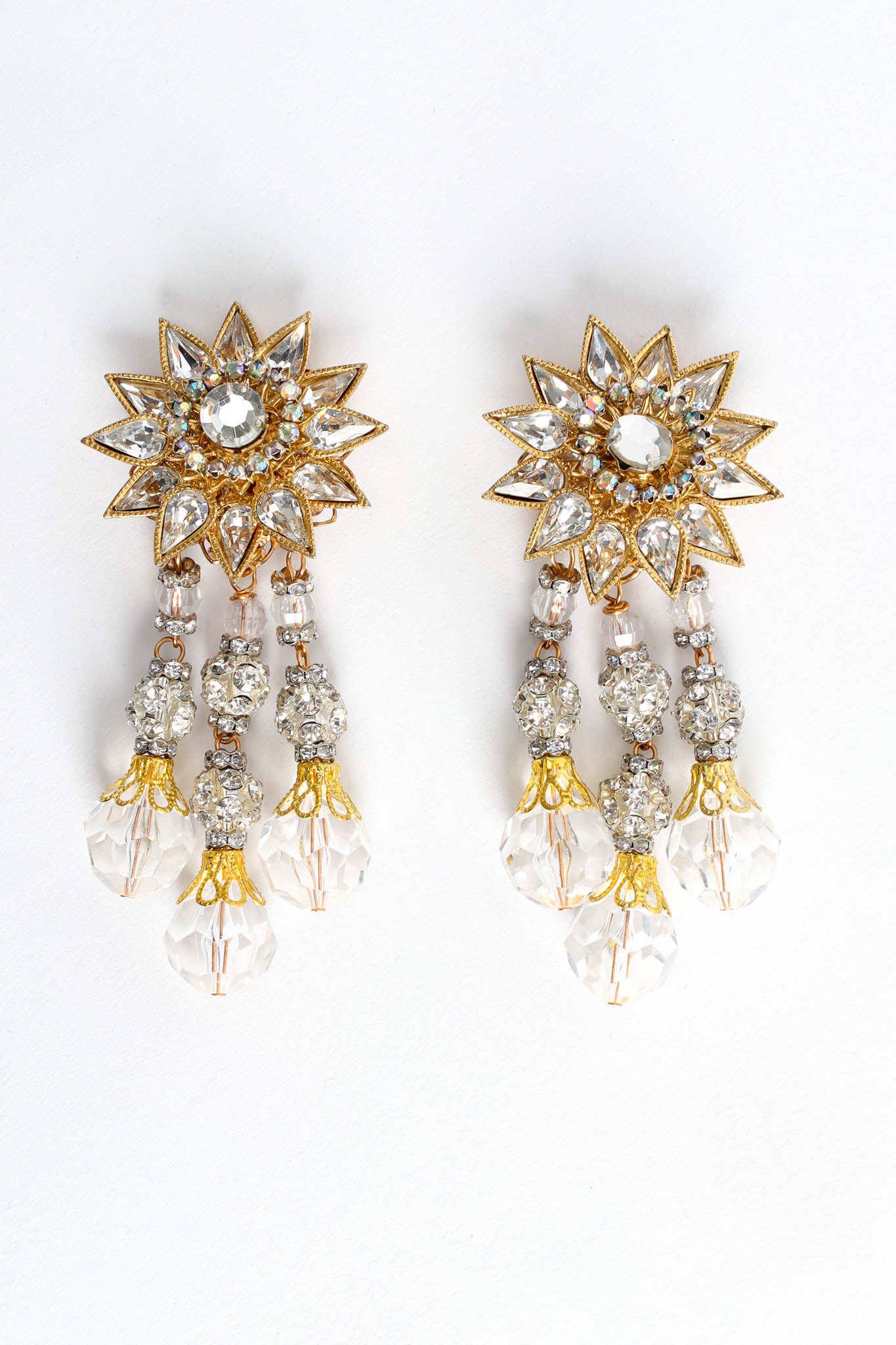 Vintage Sunflower Burst Crystal Drop Earrings Front at Recess Los Angeles