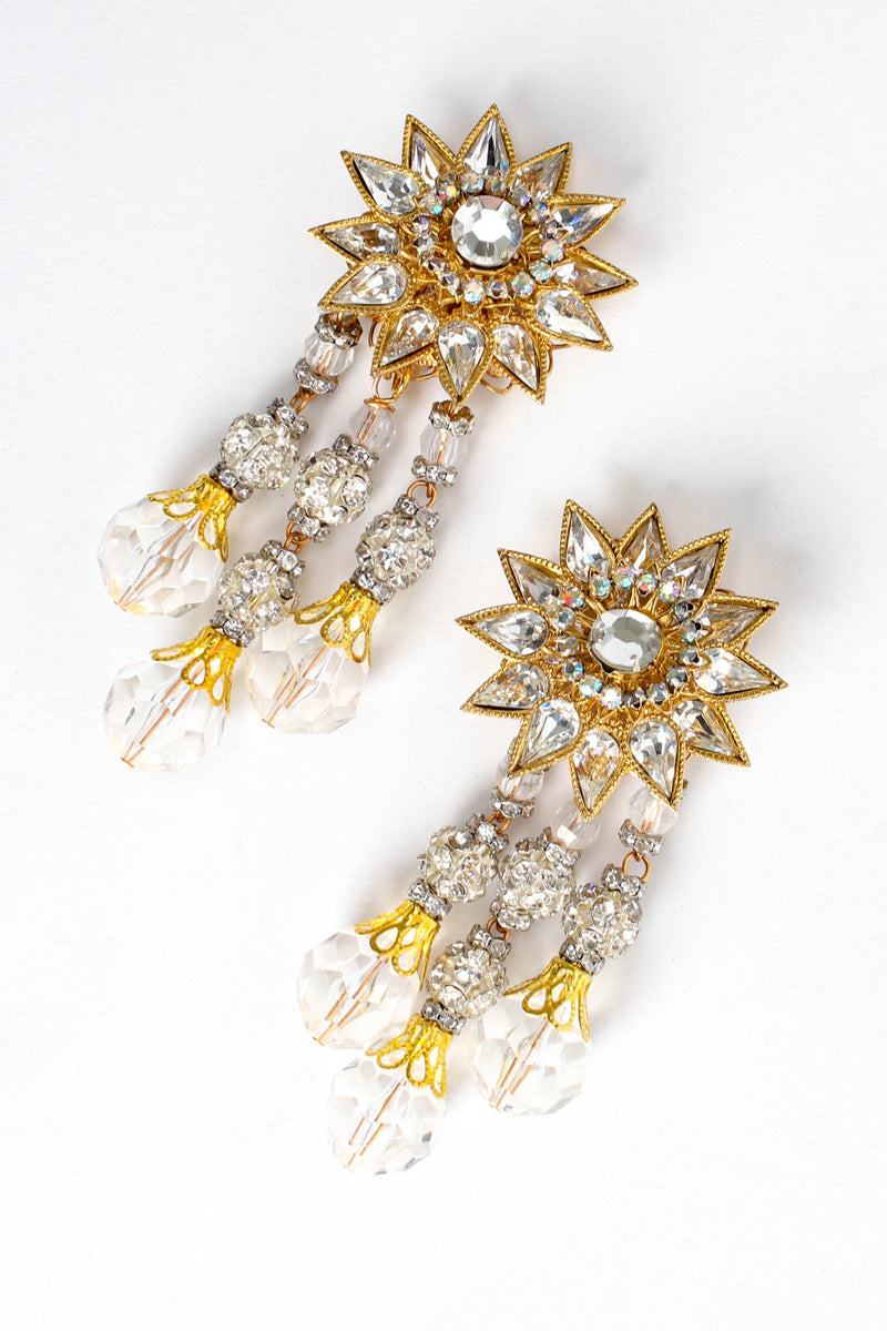 Vintage Sunflower Burst Crystal Drop Earrings diagonal front at Recess Los Angeles