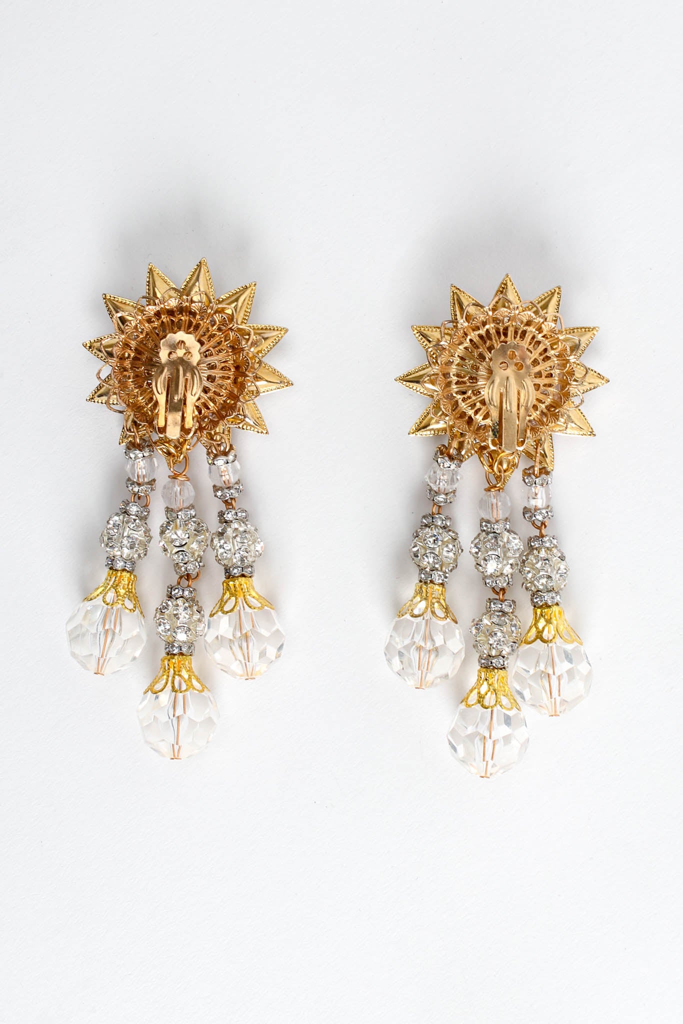 Vintage Sunflower Burst Crystal Drop Earrings backing at Recess Los Angeles