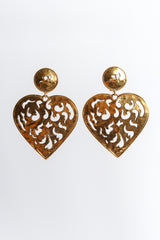 Vintage Flame Filigree Cutout Heart Earrings front hang @ Recess LA