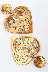 Vintage Flame Filigree Cutout Heart Earrings diagonal flat @ Recess LA