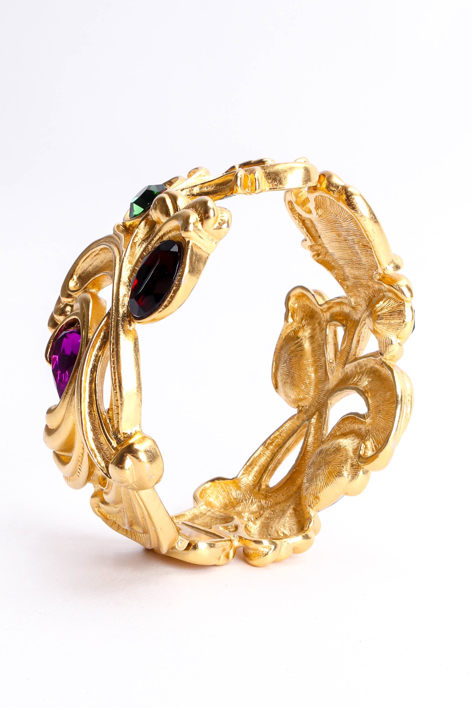 Vintage Jeweled Fleur Bangle Cuff circumference side flat lay  @ Recess LA