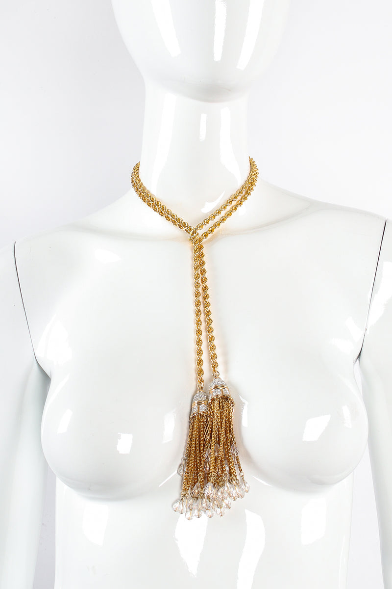 Vintage Crystal Bead Tassel Wrap Lariat on mannequin at Recess Los Angeles