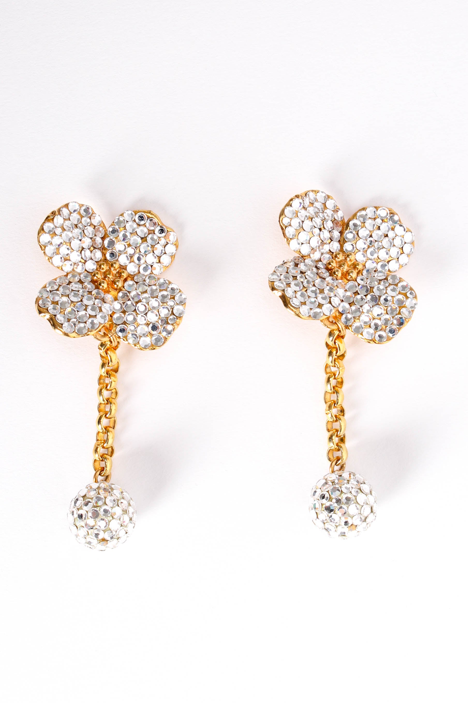 Vintage Rhinestone Flower Ball Drop Earrings front flat lay @ Recess LA