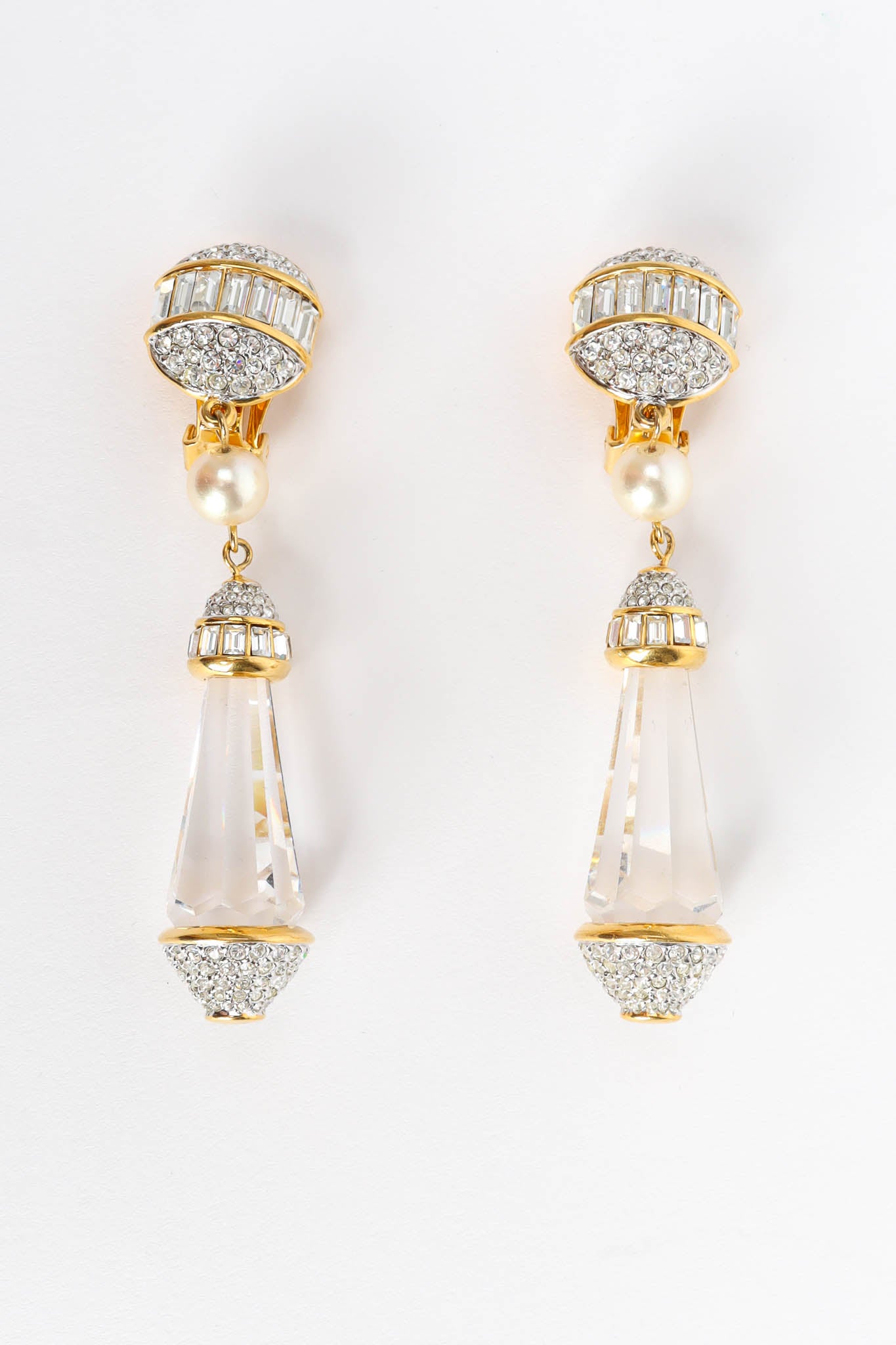 Vintage Crystal Rhinestone Drop Earrings flat front @ Recess Los Angeles