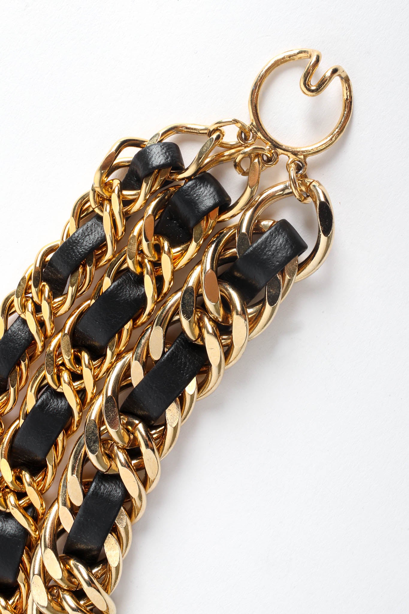 Vintage Triple Leather Curb Chain Collar Closeup Hook at Recess LA