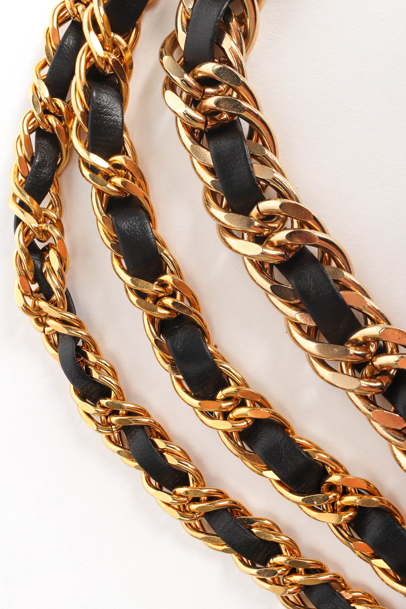 Vintage Triple Leather Curb Chain Collar Closeup at Recess LA