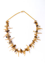 Vintage Coral Stem Tiger Eye Bead Necklace clasped front @ Recess LA