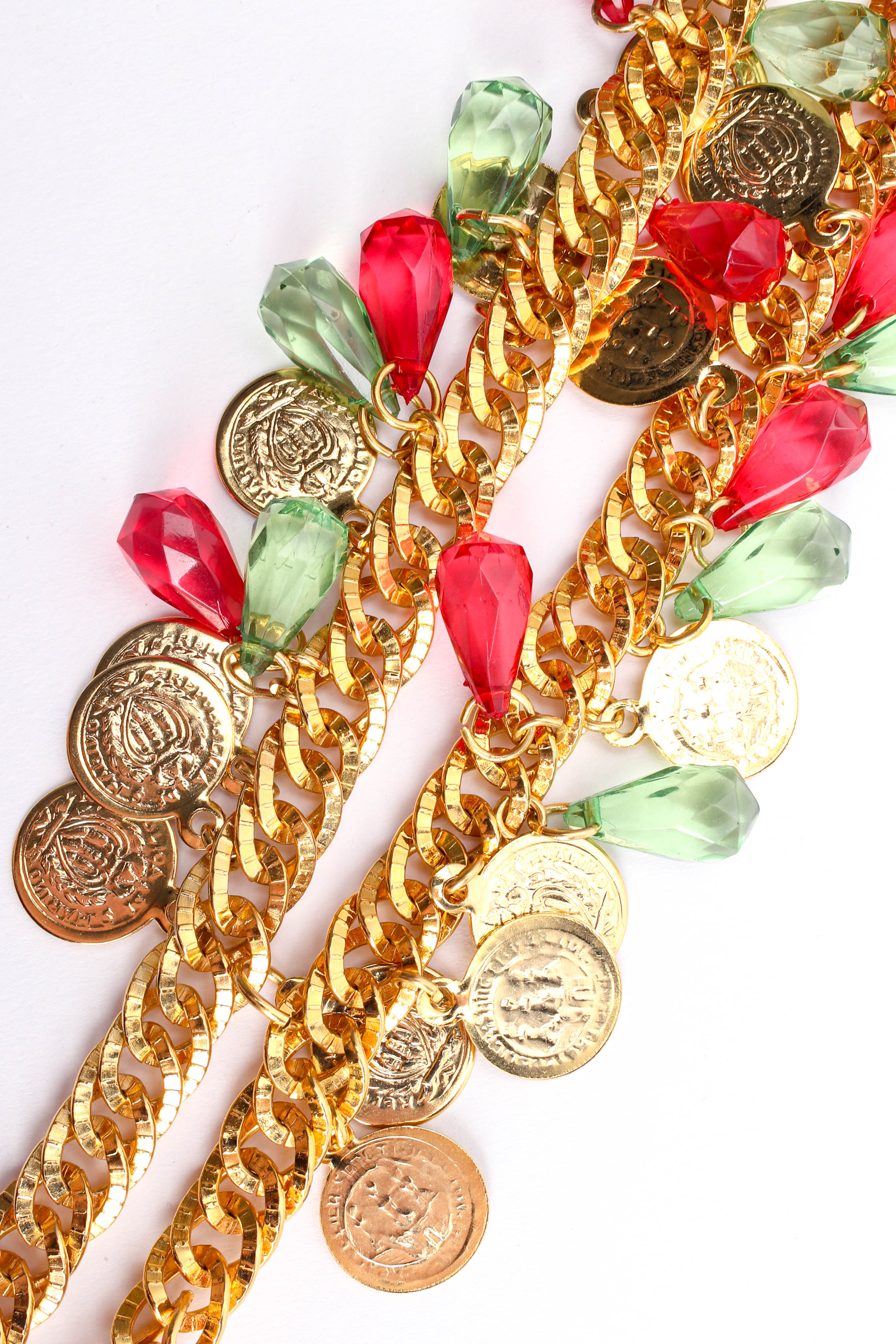 Vintage Festive Double Tiered Crystal Coin Necklace close up chain @ Recess Los Angeles