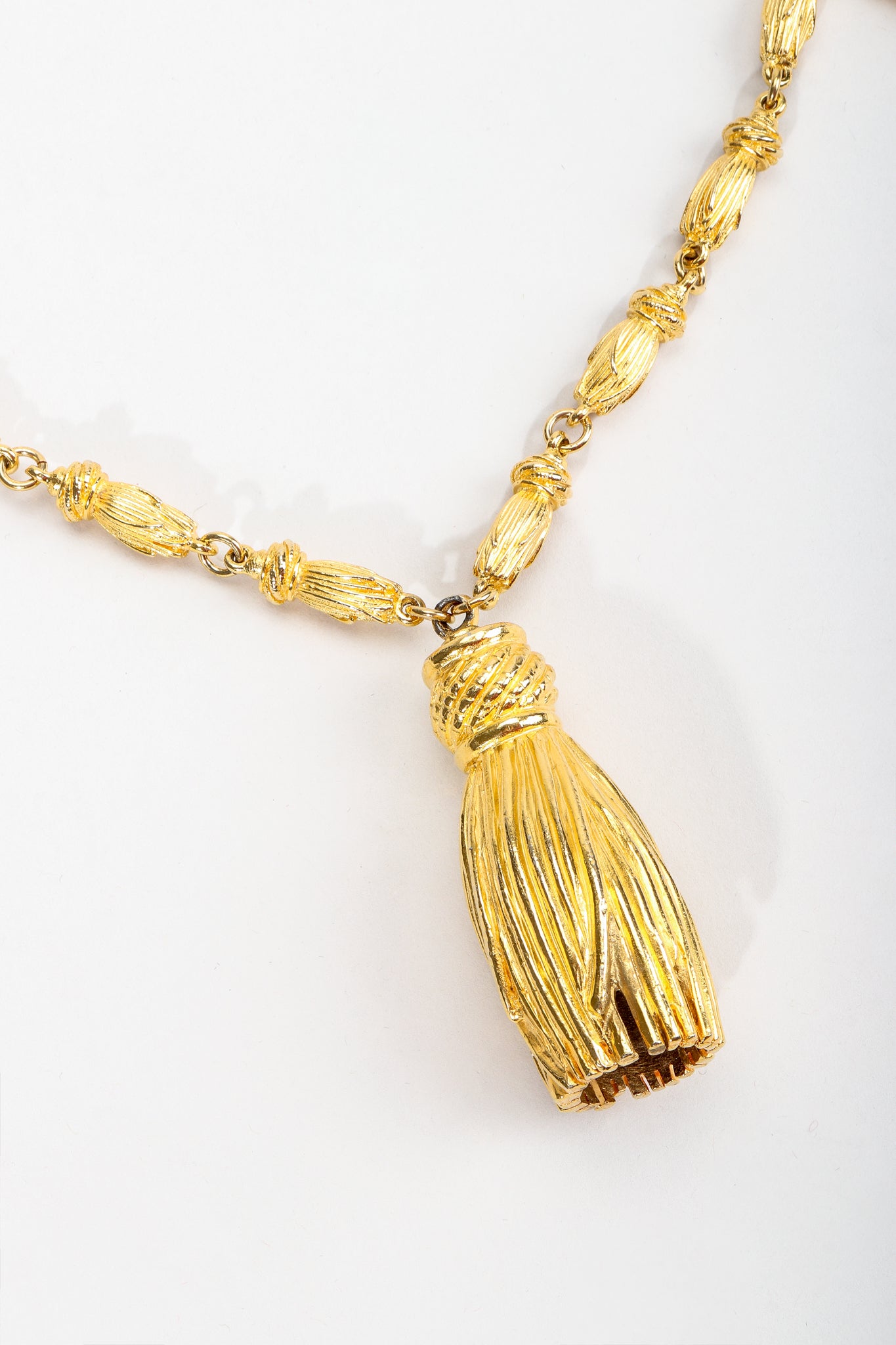 Vintage Gold Sculpted Tassel Pendant Necklace detail at Recess Los Angeles