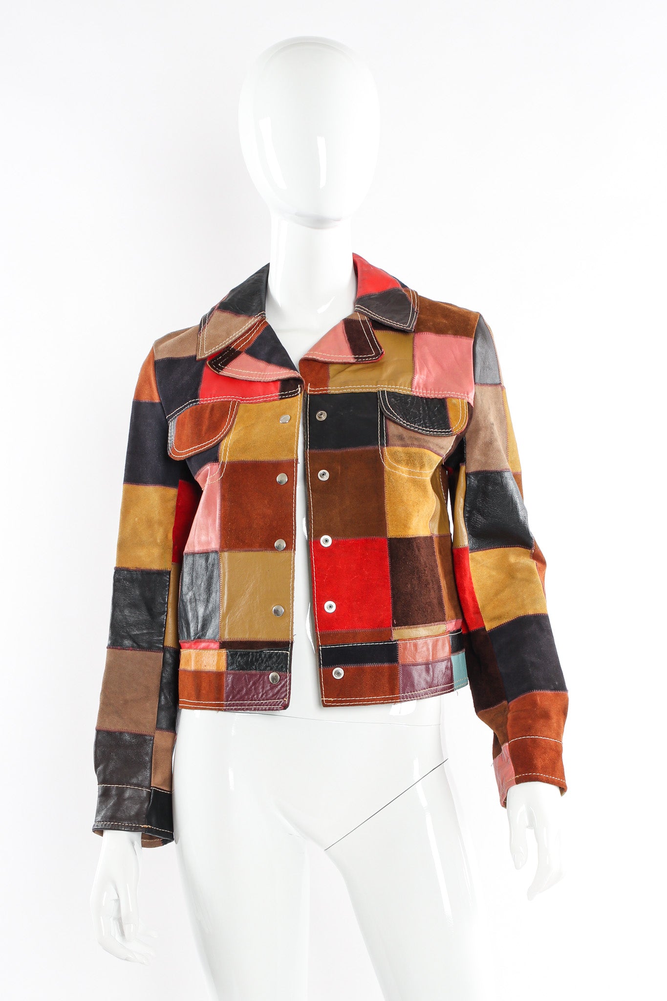 Vintage Mixed Leather Patchwork Jacket mannequin unbuttoned @ Recess LA