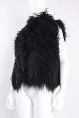 Vintage Art Nouveau Painted Mongolian Fur Vest on mannequin angle reverse at Recess Los Angeles